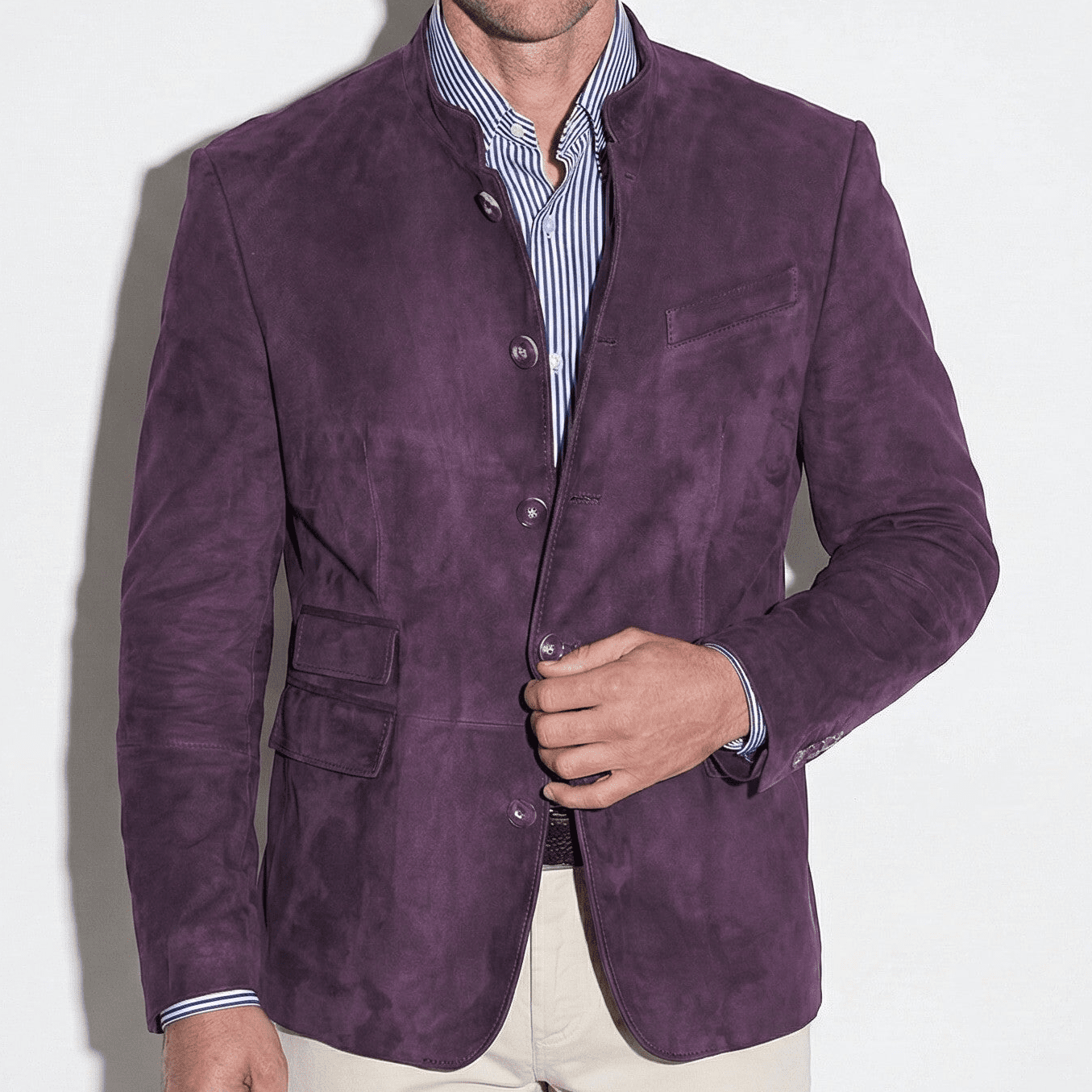 Henry - Men's Blazer with Mandarin Collar - Coats - Purple - Jones & Smith