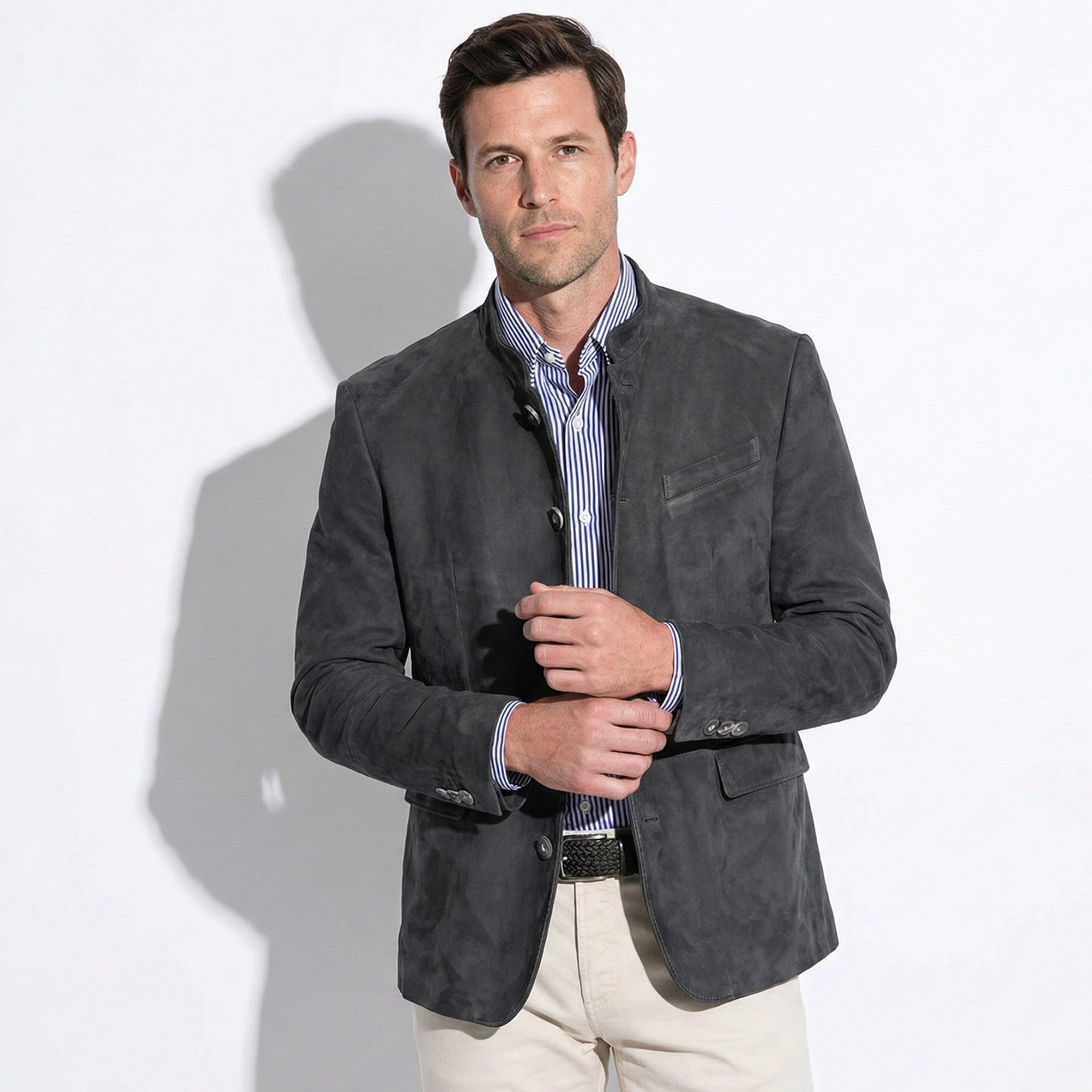 Henry - Men's Blazer with Mandarin Collar - Coats - Grey - Jones & Smith