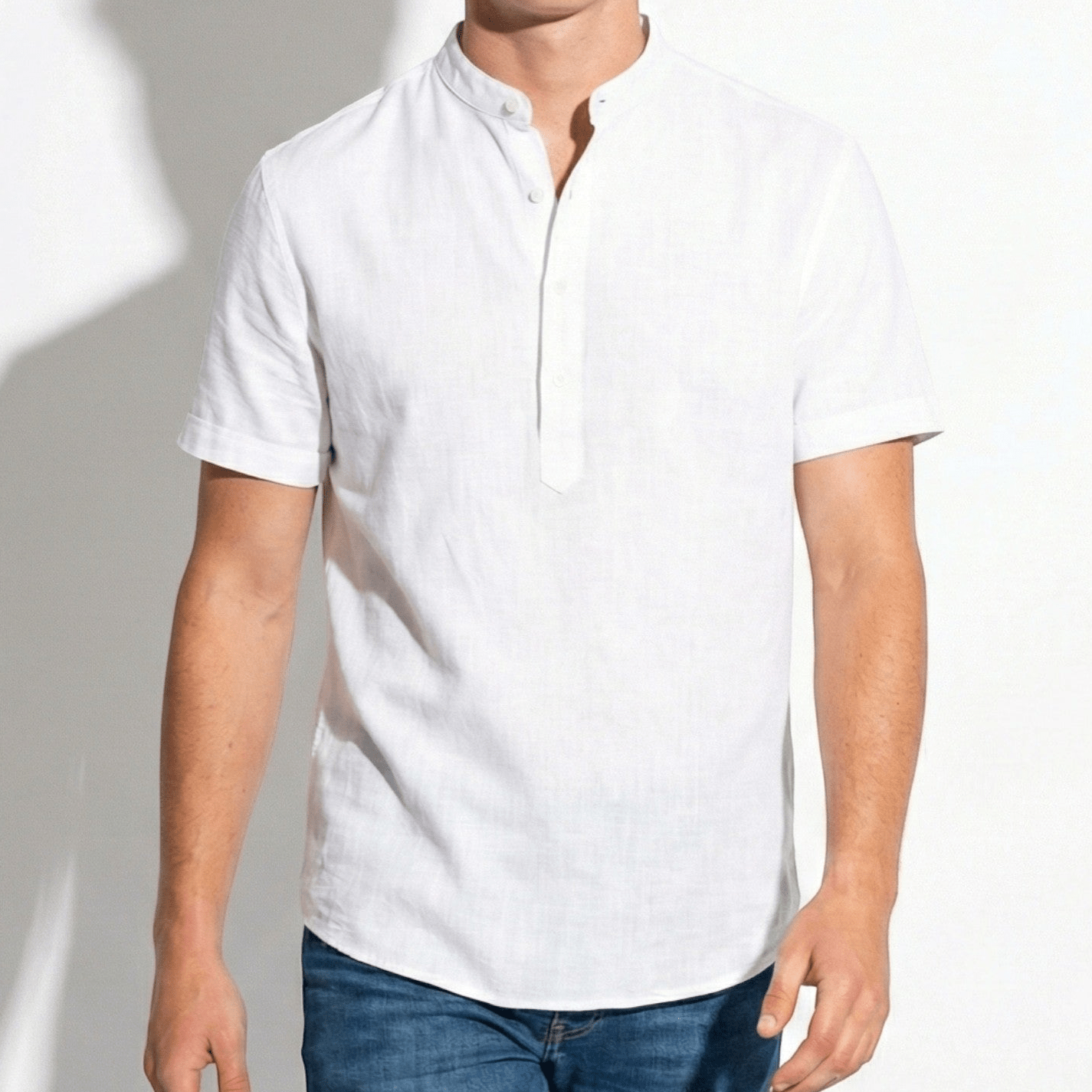 Henry - Men's Short Sleeve Henley Shirt with Relaxed Fit - Shirts - White - Jones & Smith
