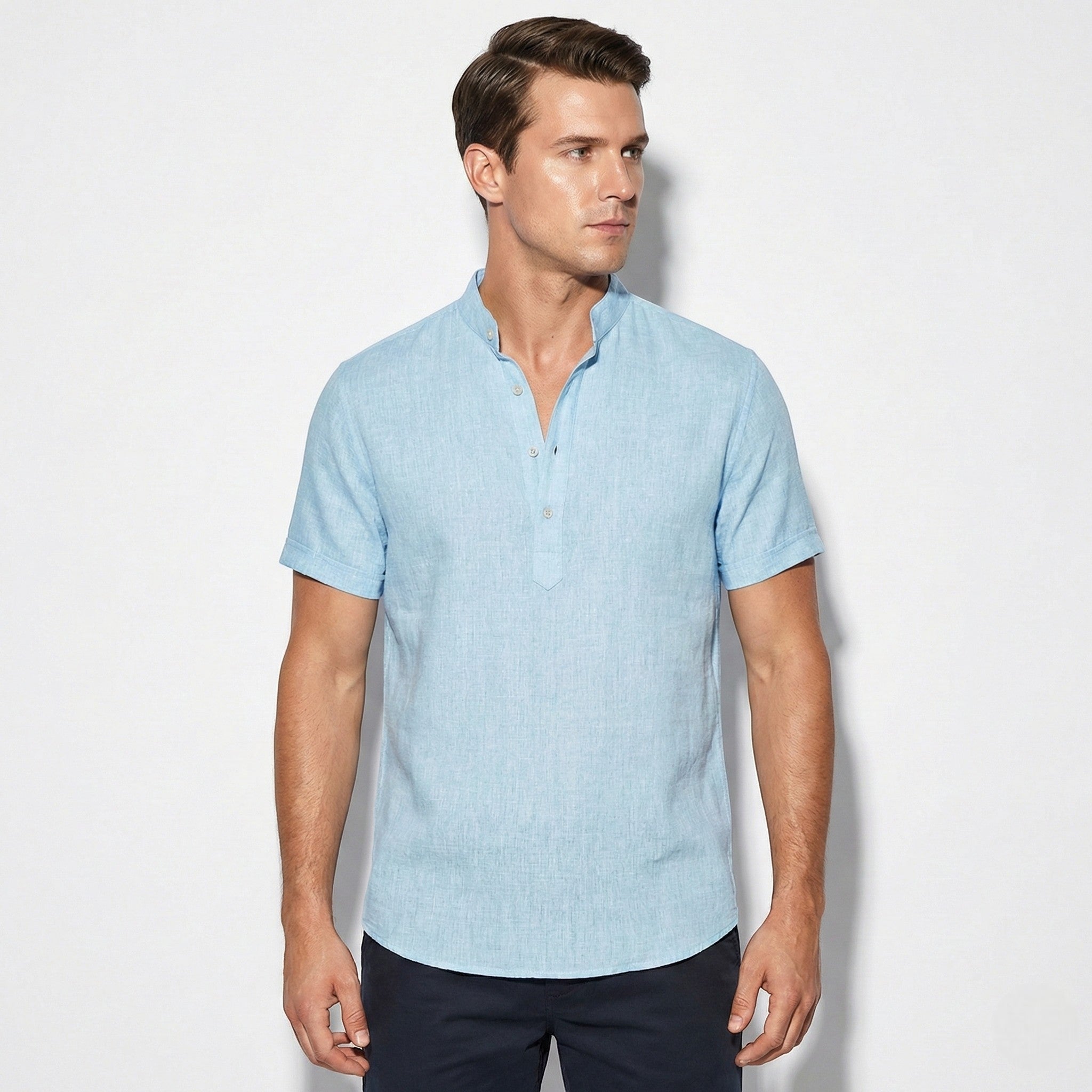 Henry - Men's Short Sleeve Henley Shirt with Relaxed Fit - Shirts - Light Blue - Jones & Smith