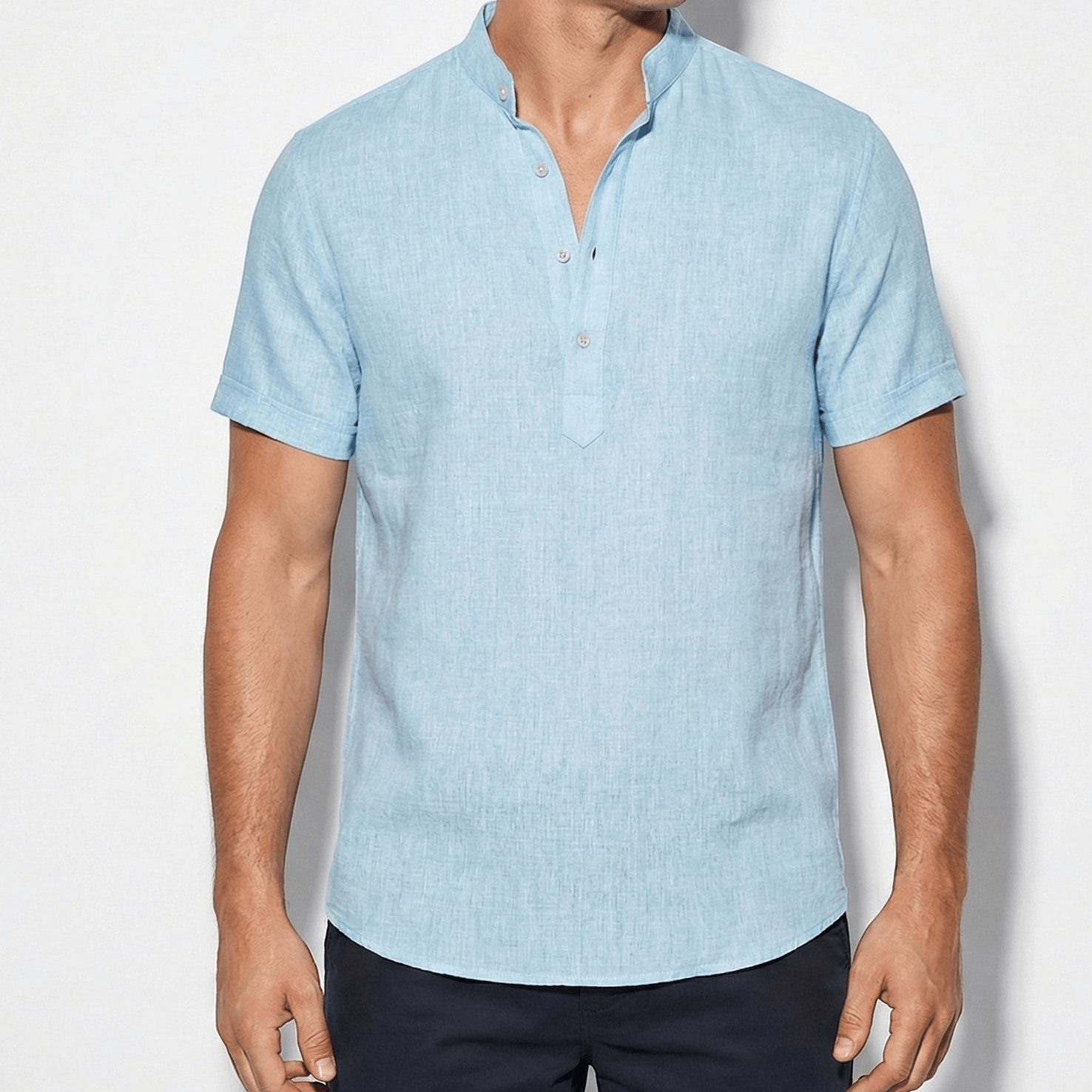 Henry - Men's Short Sleeve Henley Shirt with Relaxed Fit - Shirts - Light Blue - Jones & Smith