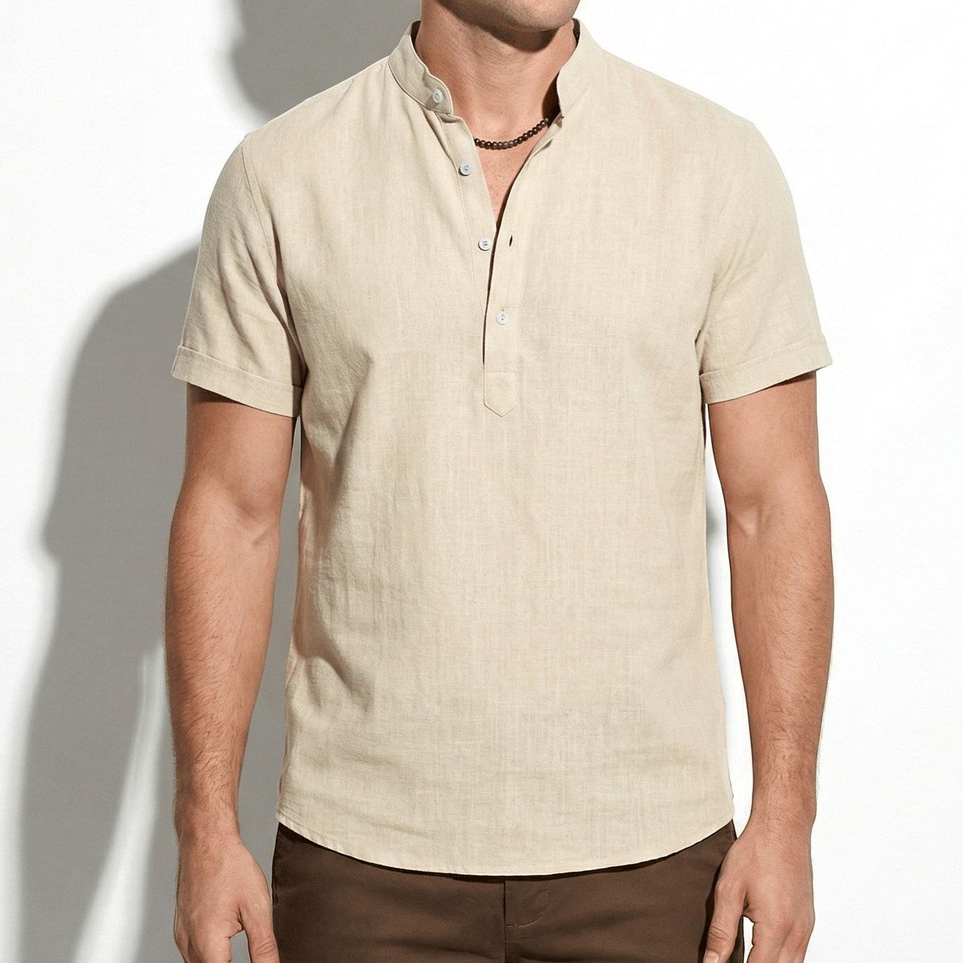 Henry - Men's Short Sleeve Henley Shirt with Relaxed Fit - Shirts - Khaki - Jones & Smith