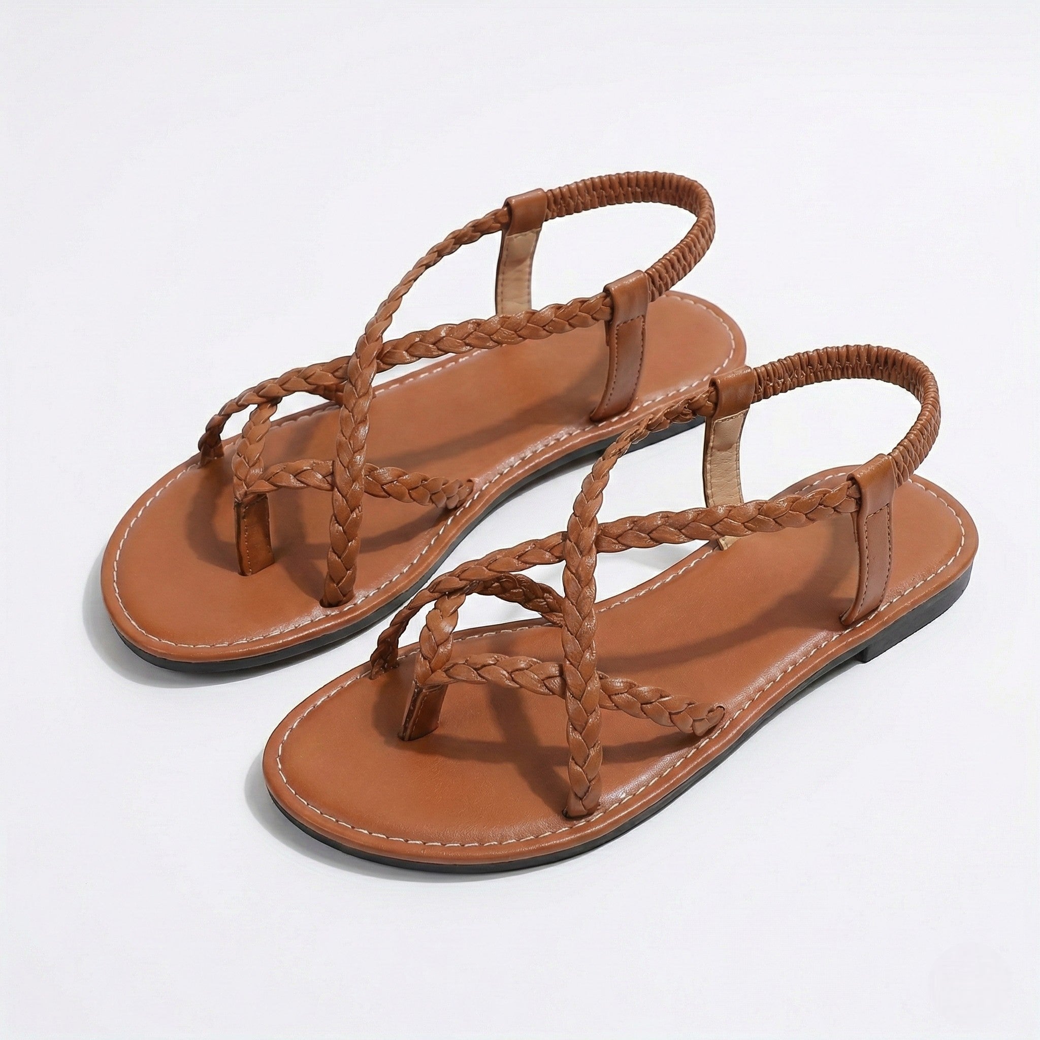 Imogen - Women's Flat Braided Strappy Sandals - Sandals - Brown - Jones & Smith