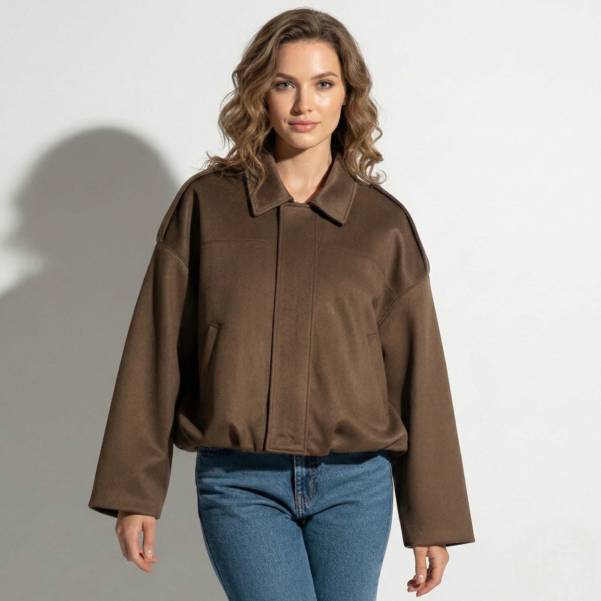 Isabelle - Women's Loose Fit Suede Jacket - Jackets, Coats, & Blazer - Brown - Jones & Smith