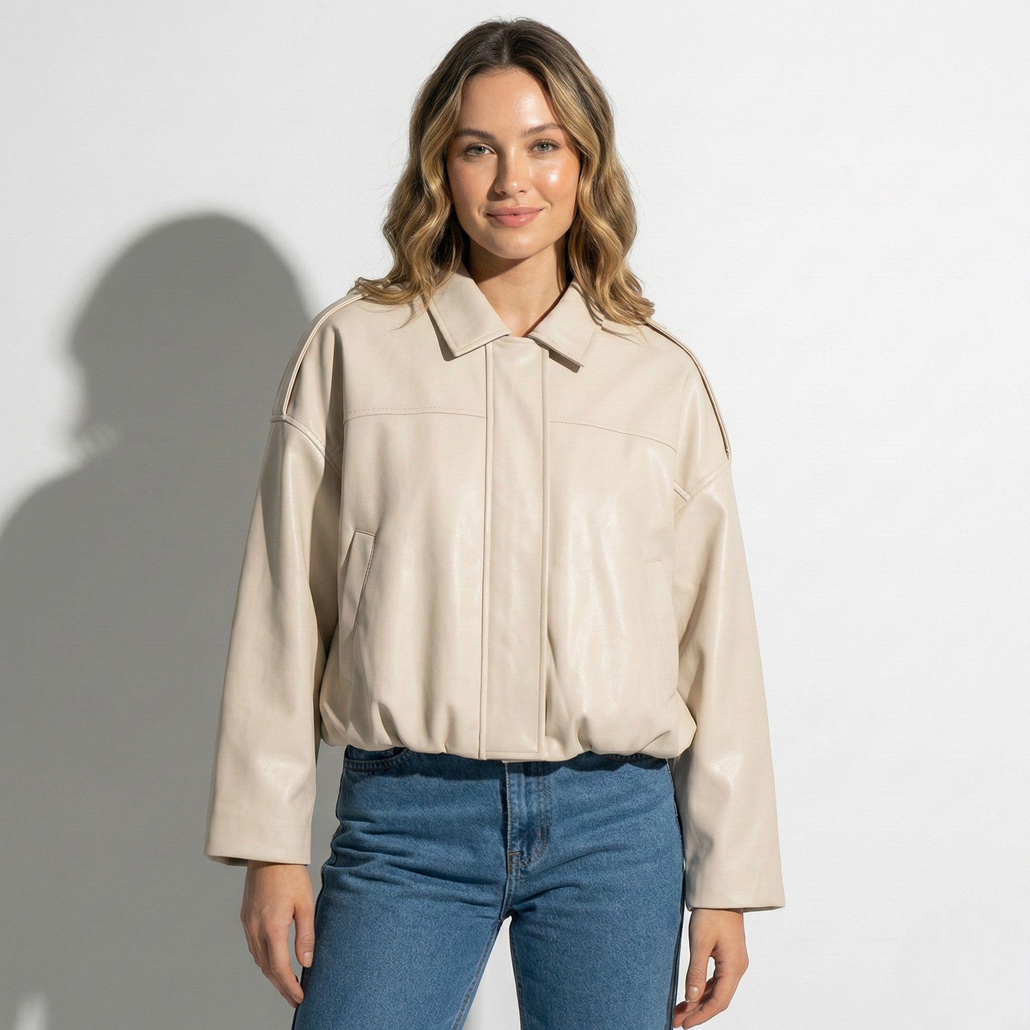 Isabelle - Women's Loose Fit Suede Jacket - Jackets, Coats, & Blazer - Beige - Jones & Smith