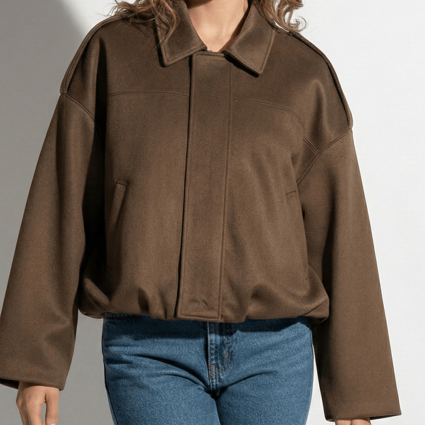 Isabelle - Women's Loose Fit Suede Jacket - Jackets, Coats, & Blazer - Brown - Jones & Smith