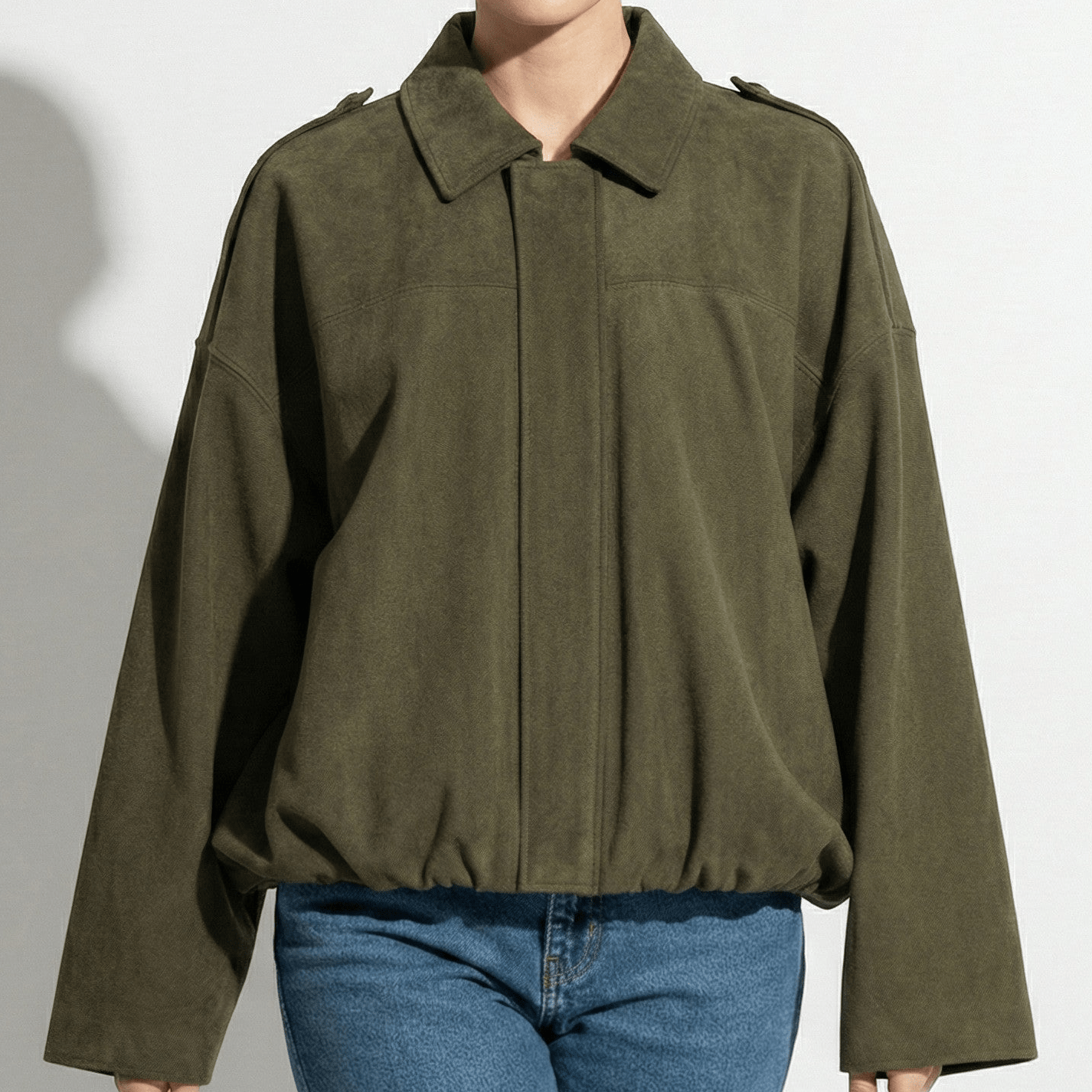 Isabelle - Women's Loose Fit Suede Jacket - Jackets, Coats, & Blazer - Army Green - Jones & Smith