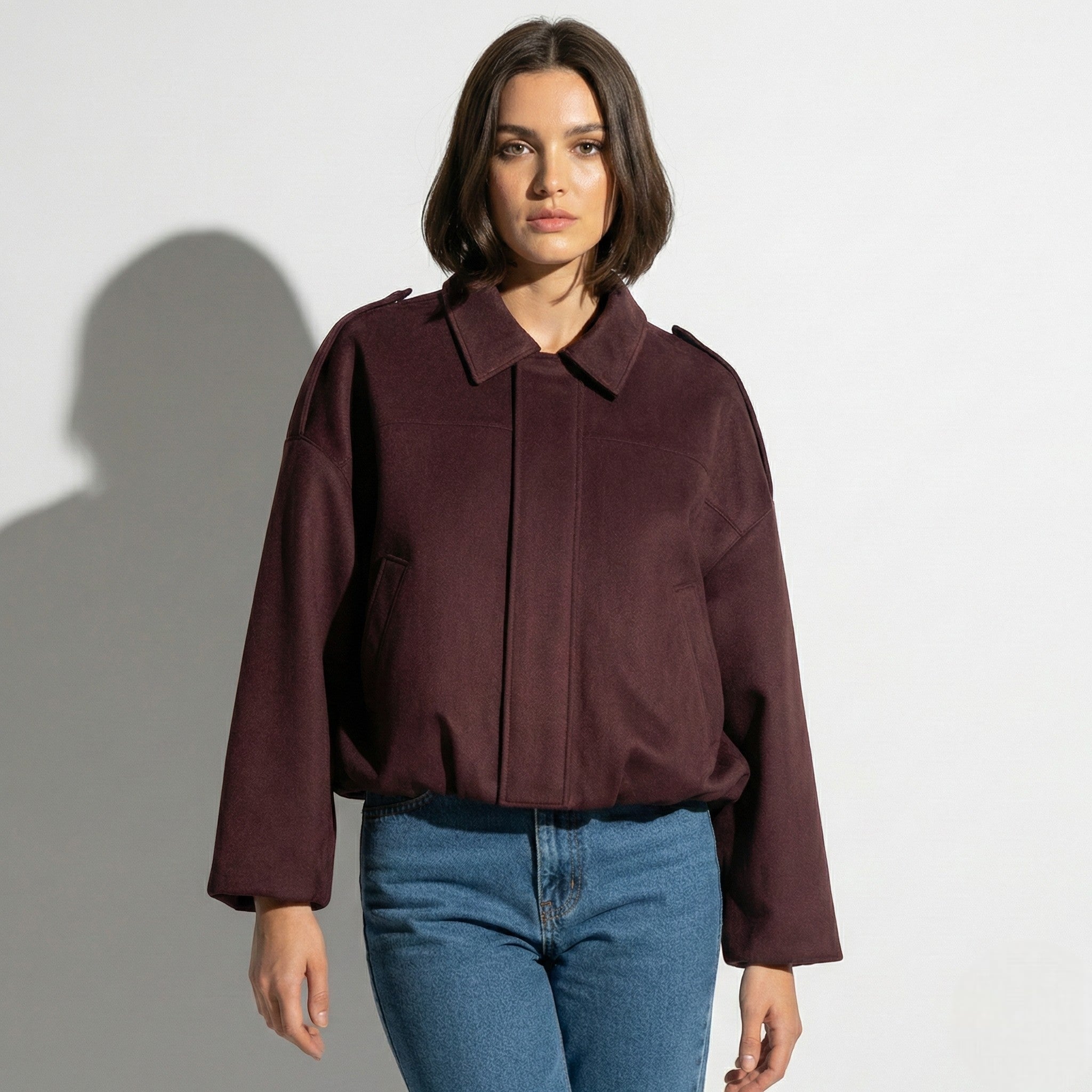 Isabelle - Women's Loose Fit Suede Jacket - Jackets, Coats, & Blazer - Red - Jones & Smith