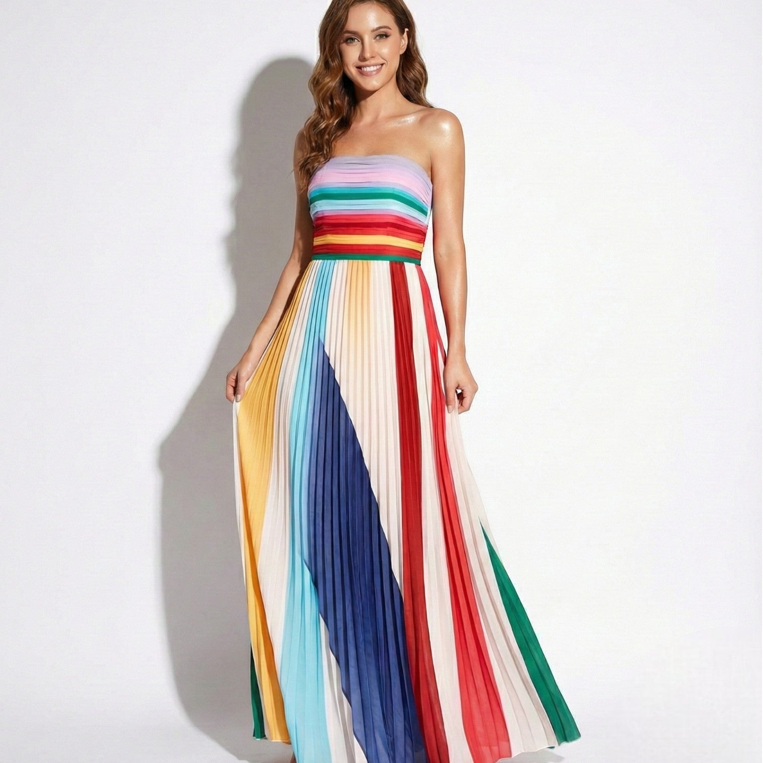 Isla - Women's Sleeveless Maxi Dress with Multicolour Stripes - Dress - S - Jones & Smith
