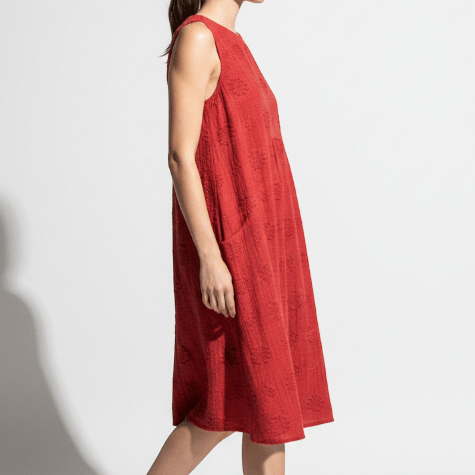 Ivy - Women's Sleeveless Midi Dress with Floral Embroidery - Dress - Red - Jones & Smith