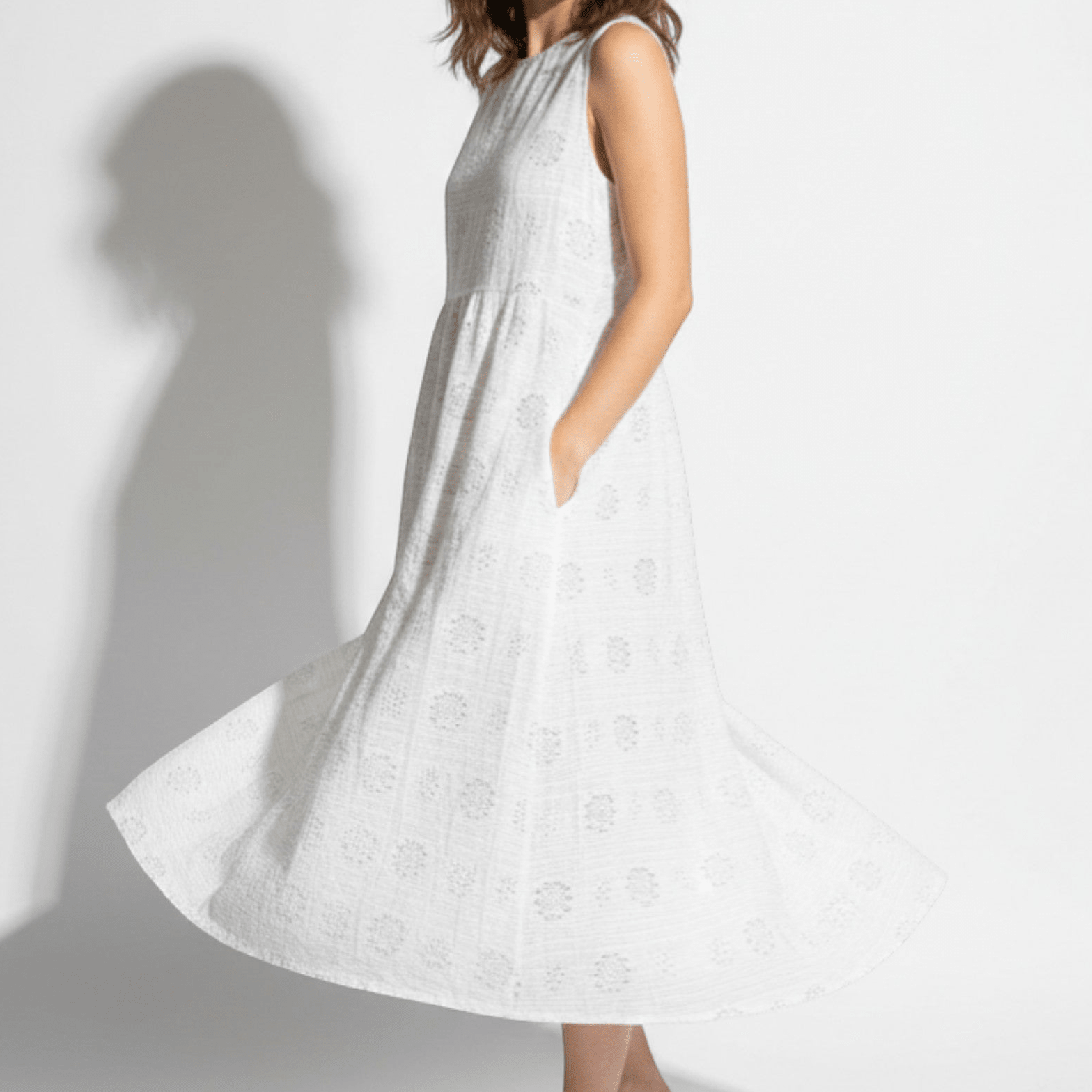 Ivy - Women's Sleeveless Midi Dress with Floral Embroidery - Dress - White - Jones & Smith