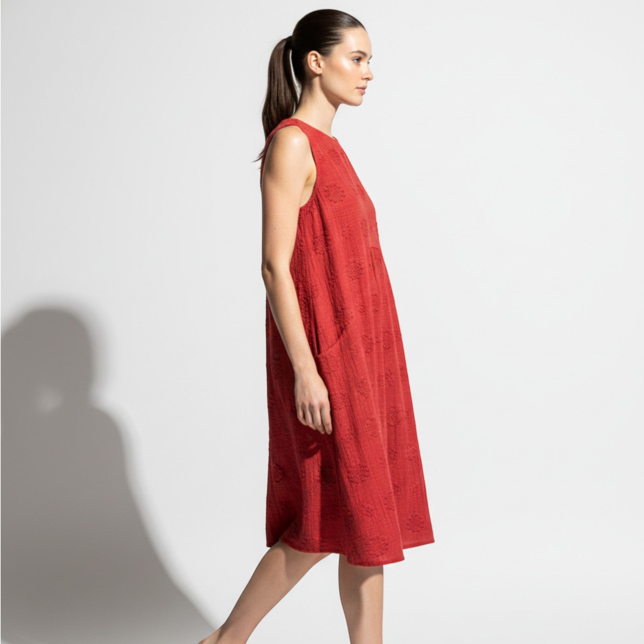 Ivy - Women's Sleeveless Midi Dress with Floral Embroidery - Dress - Blue - Jones & Smith