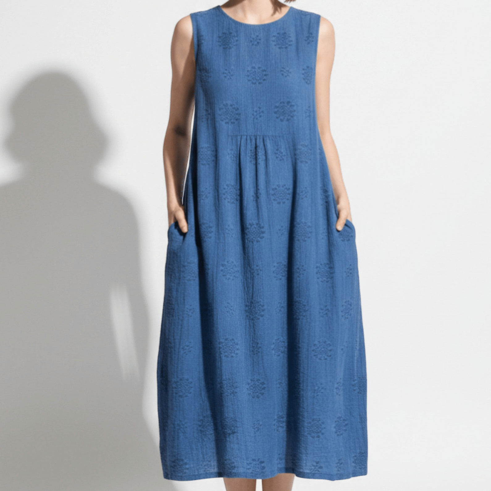 Ivy - Women's Sleeveless Midi Dress with Floral Embroidery - Dress - Blue - Jones & Smith