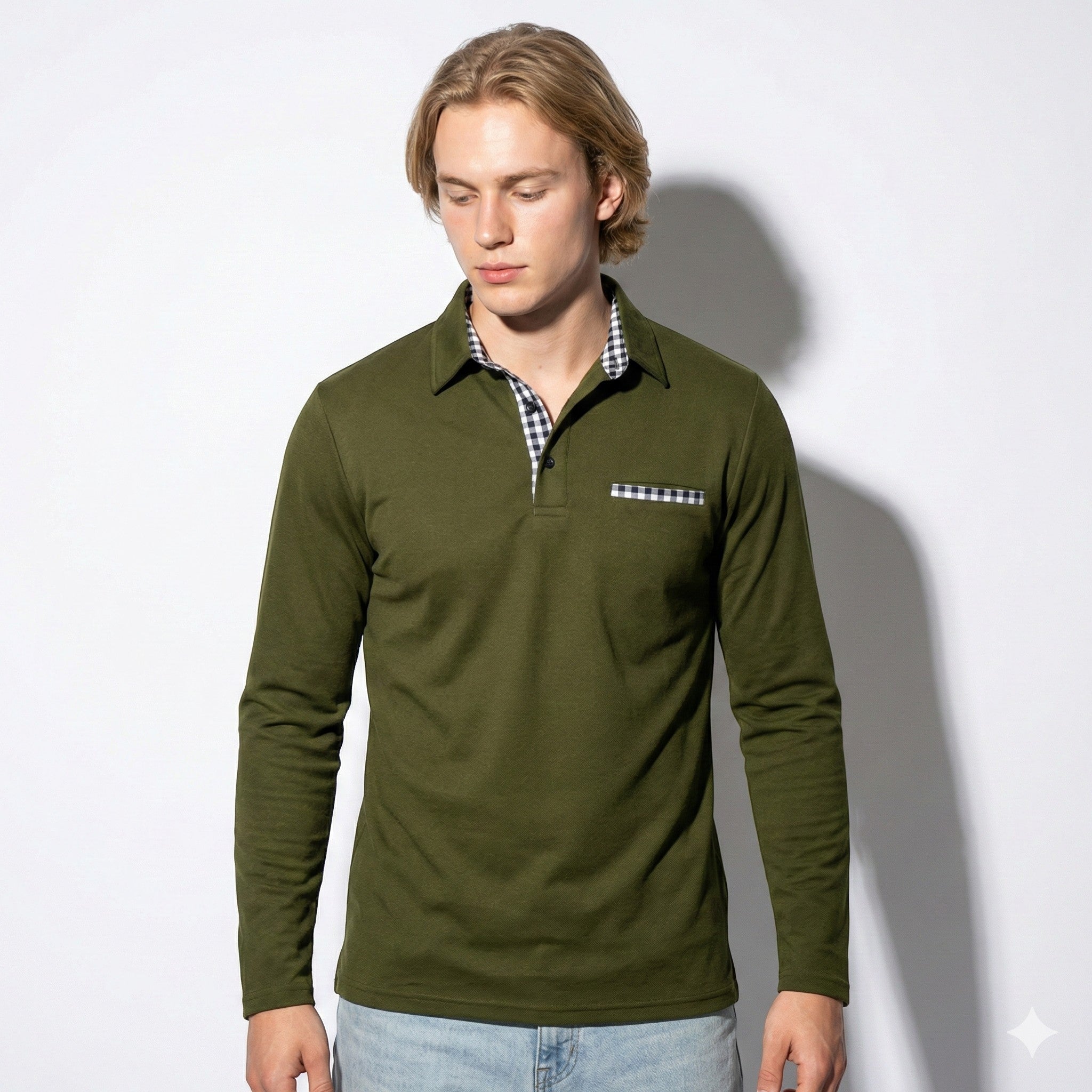 Jack - Men's Long Sleeve Polo Shirt with Classic Collar - Polo Shirts - Green - Jones & Smith