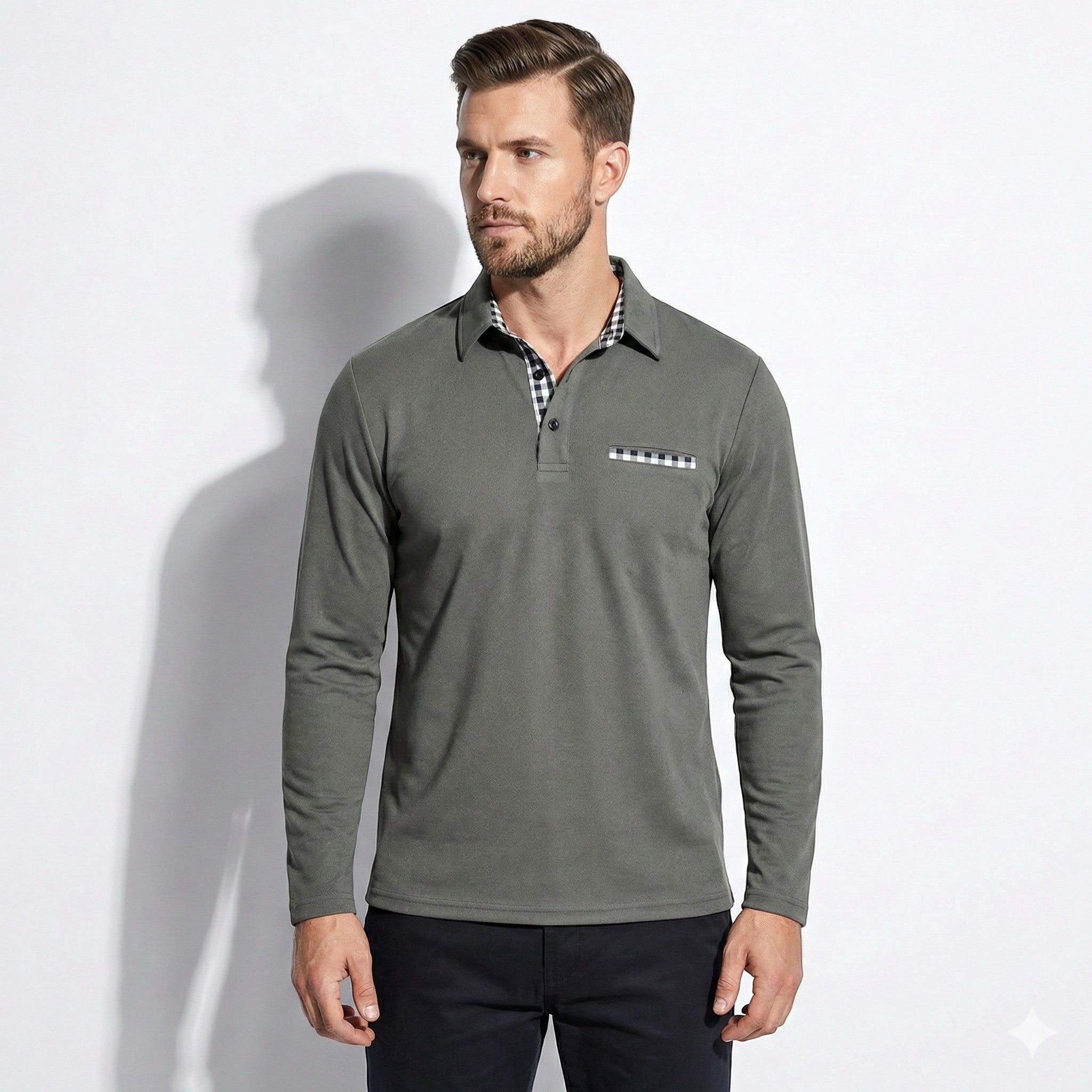 Jack - Men's Long Sleeve Polo Shirt with Classic Collar - Polo Shirts - Grey - Jones & Smith