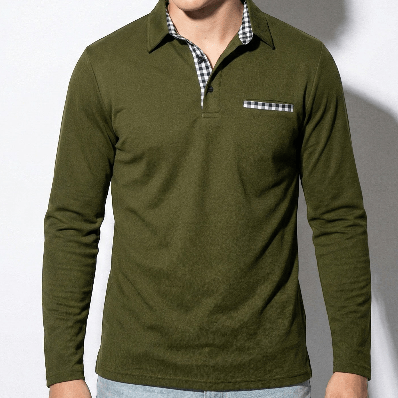 Jack - Men's Long Sleeve Polo Shirt with Classic Collar - Polo Shirts - Green - Jones & Smith