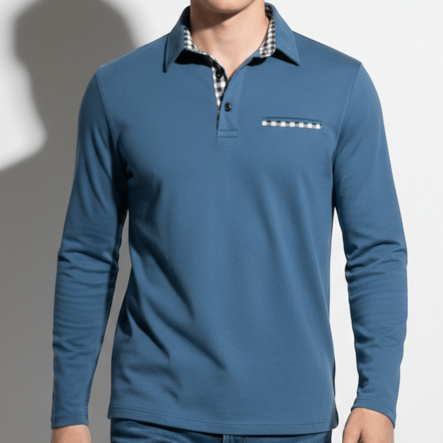 Jack - Men's Long Sleeve Polo Shirt with Classic Collar - Polo Shirts - Blue - Jones & Smith