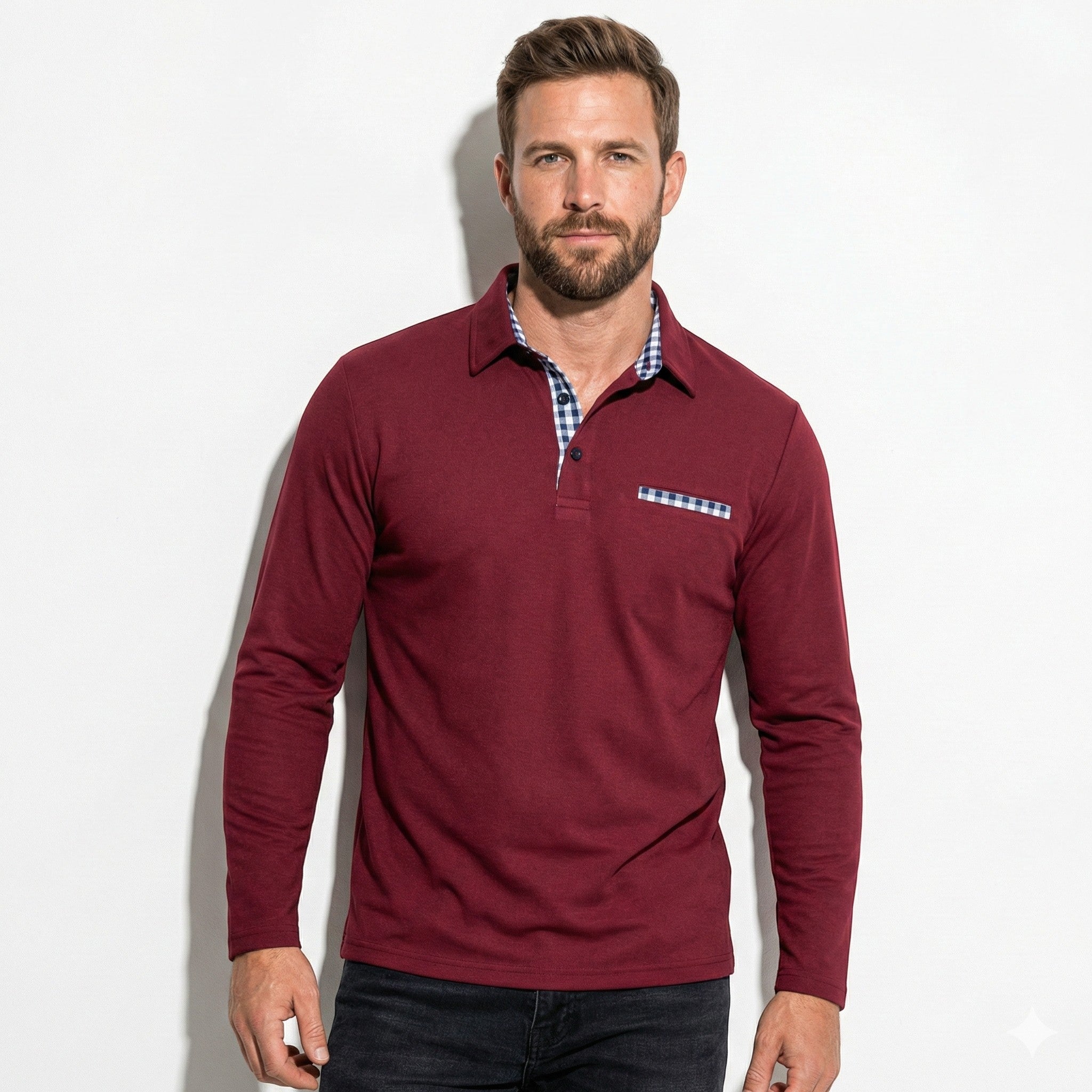 Jack - Men's Long Sleeve Polo Shirt with Classic Collar - Polo Shirts - Red - Jones & Smith