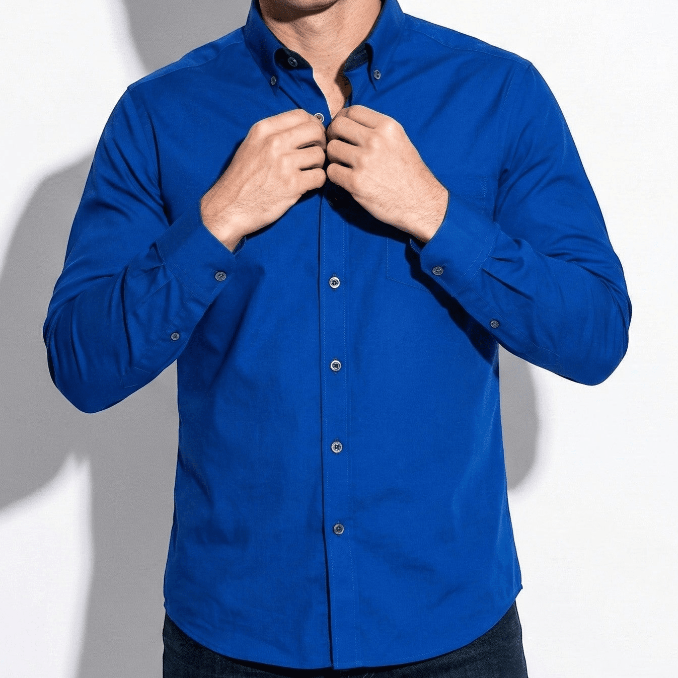Jack - Men’s Wrinkle - Free Stretch Shirt with Stand - Up Collar - Tops, T-shirts & Shirts - Blue - Jones & Smith