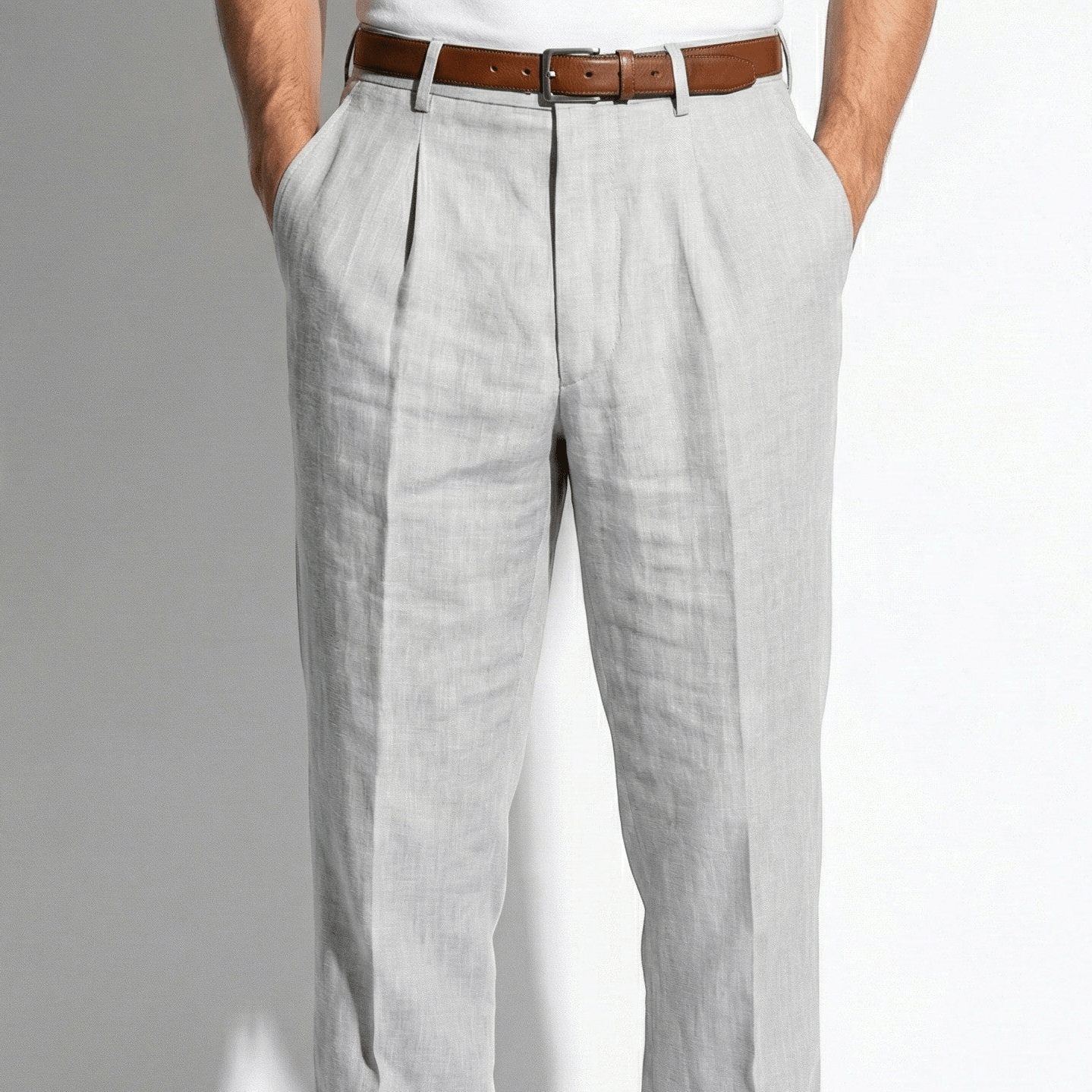 James - Men's Pinstripe Wide Leg Suit Trousers - Trouser - Grey - Jones & Smith