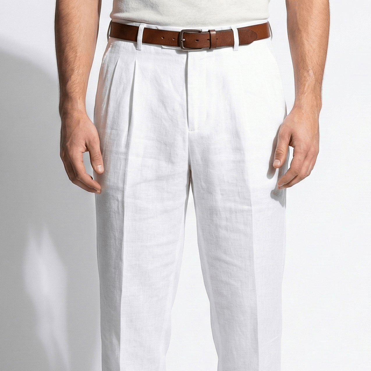 James - Men's Pinstripe Wide Leg Suit Trousers - Trouser - White - Jones & Smith