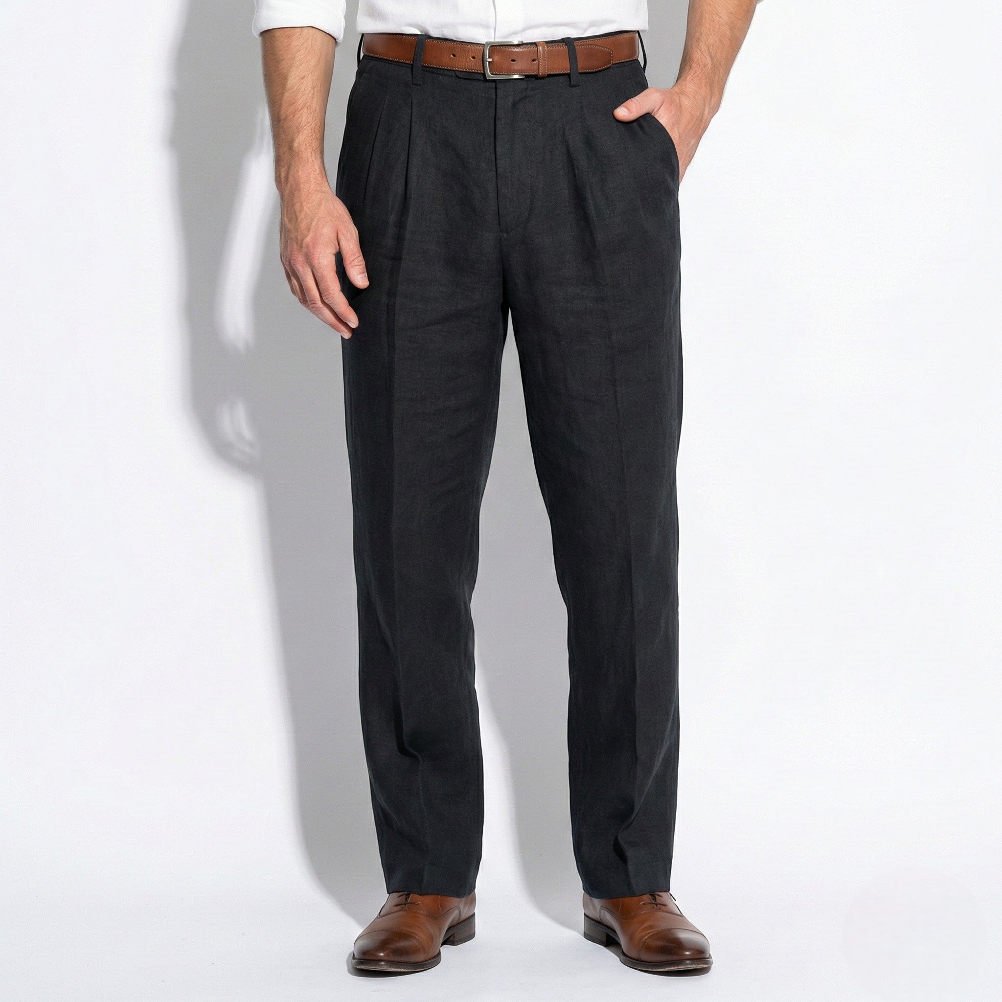 James - Men's Pinstripe Wide Leg Suit Trousers - Trouser - White - Jones & Smith