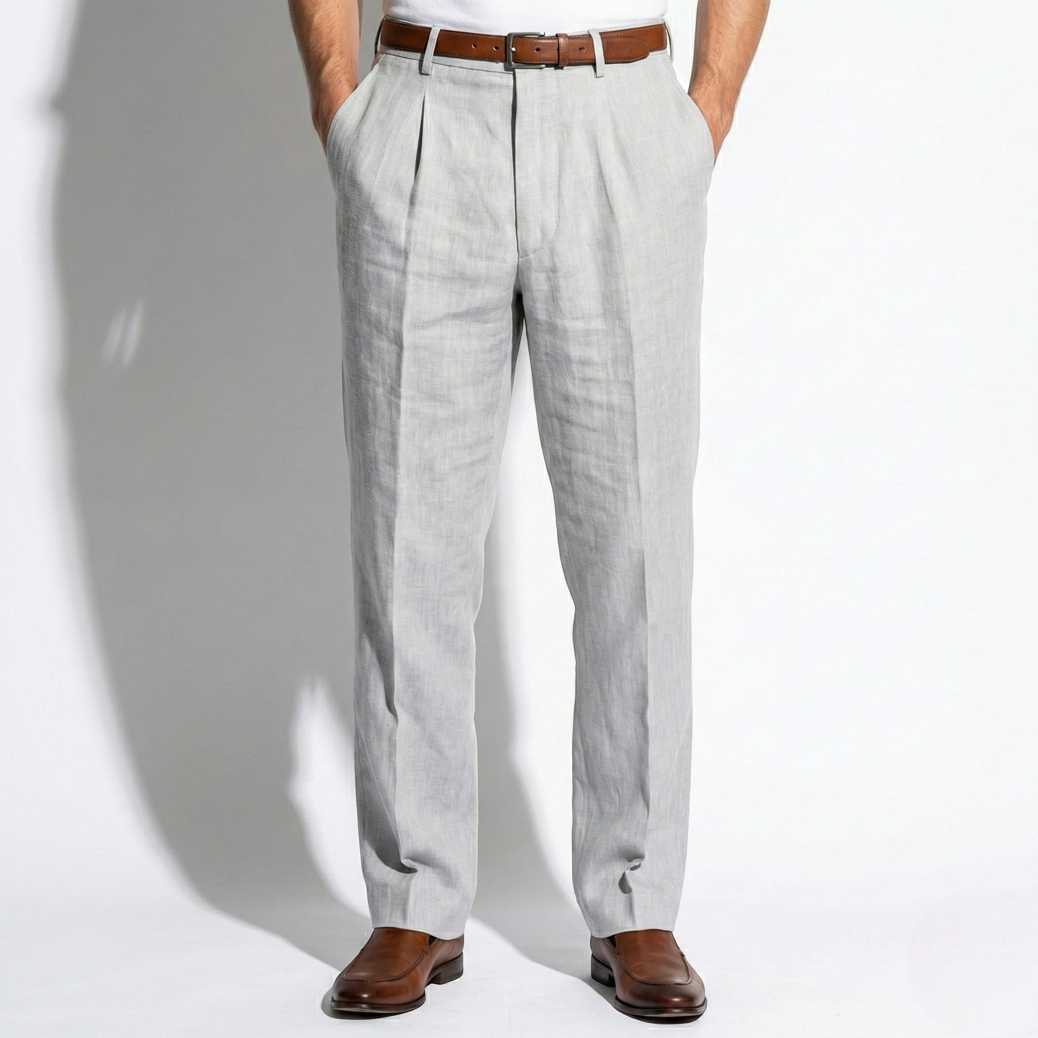 James - Men's Pinstripe Wide Leg Suit Trousers - Trouser - Grey - Jones & Smith