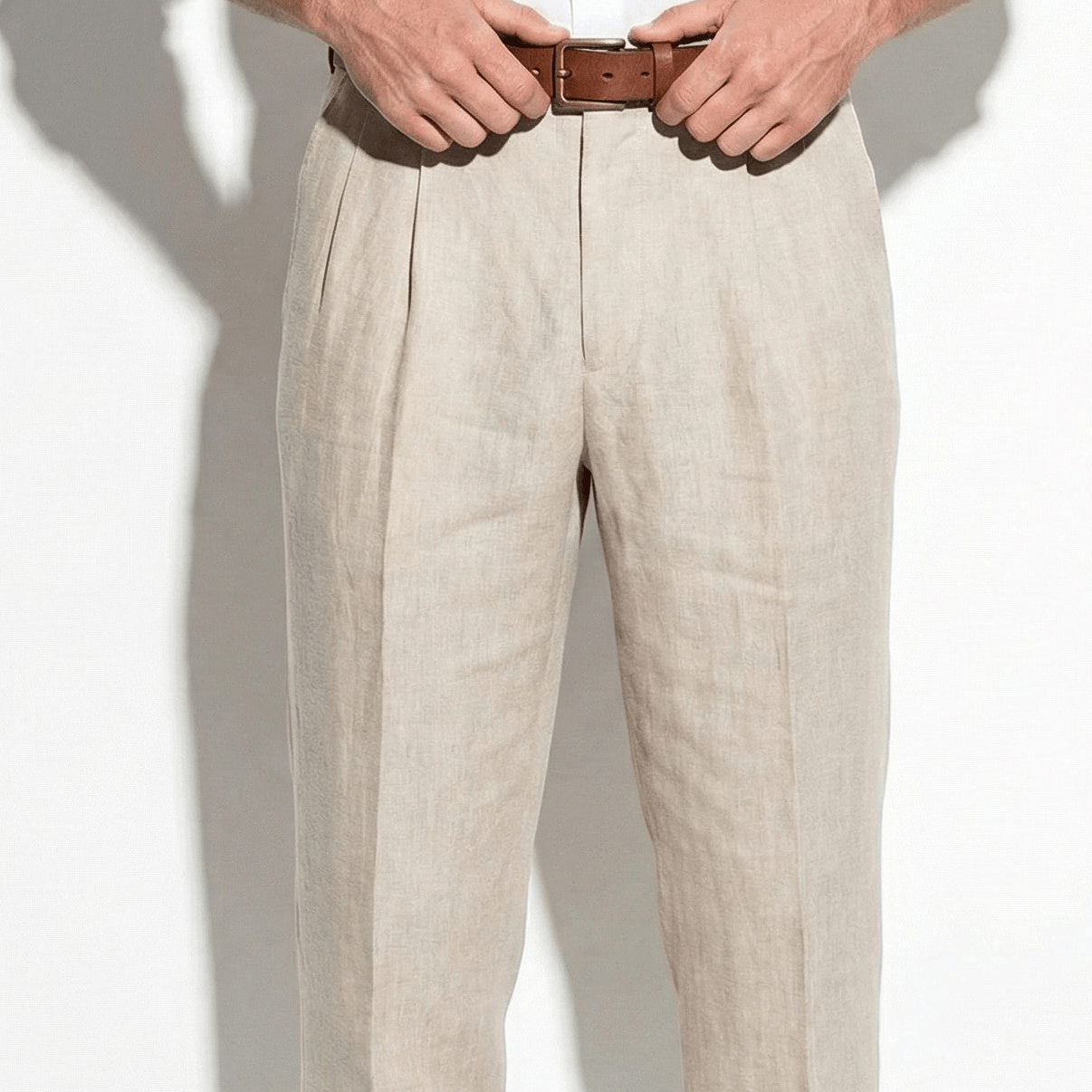 James - Men's Pinstripe Wide Leg Suit Trousers - Trouser - Beige - Jones & Smith