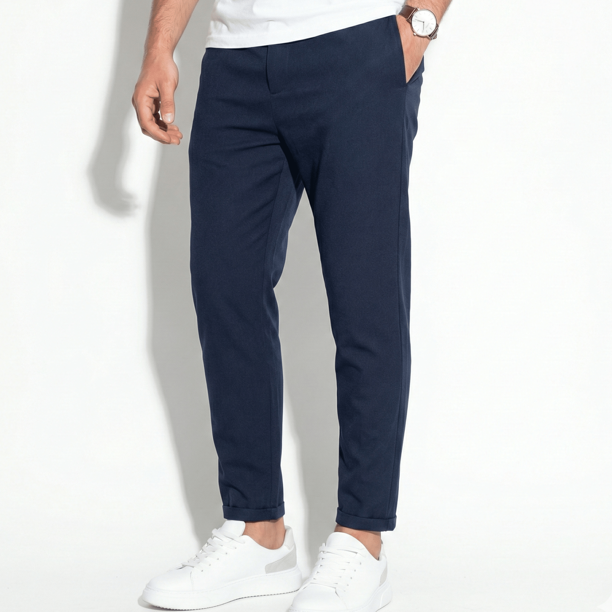 James - Men's Tailored Stretch Trousers with Flexible Fit - Trouser - Navy Blue - Jones & Smith