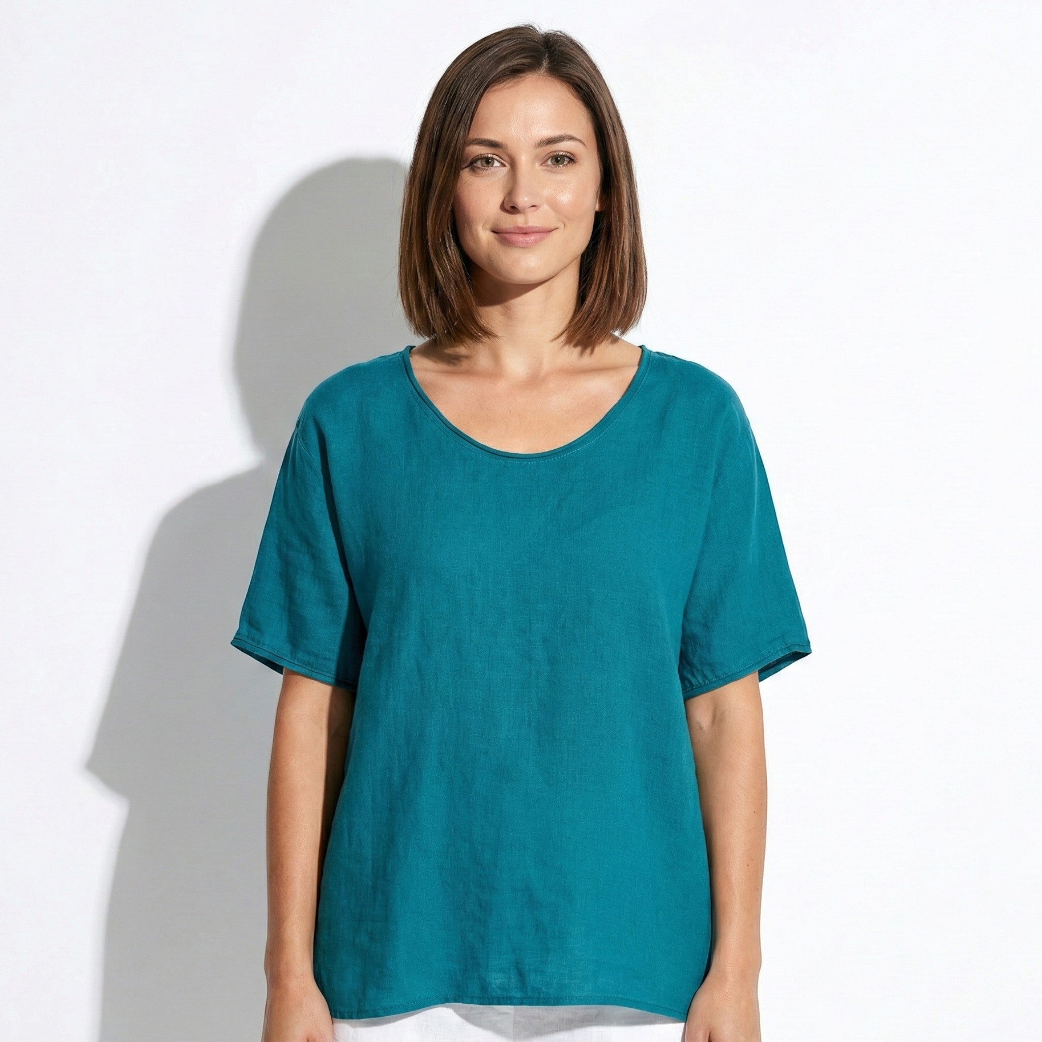Jane - Women's Relaxed Short Sleeved V - Neck Blouse - Blouses - Ocean Blue - Jones & Smith