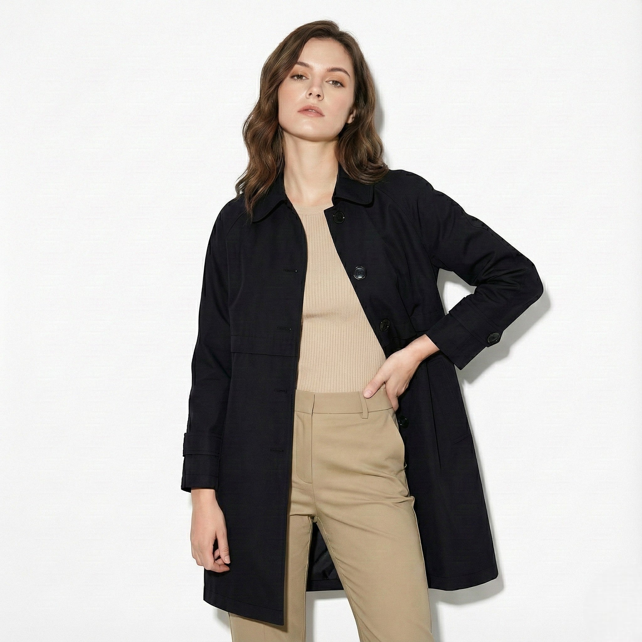 Jasmine - Women's Lightweight Trench Coat - Outerwear - Black - Jones & Smith