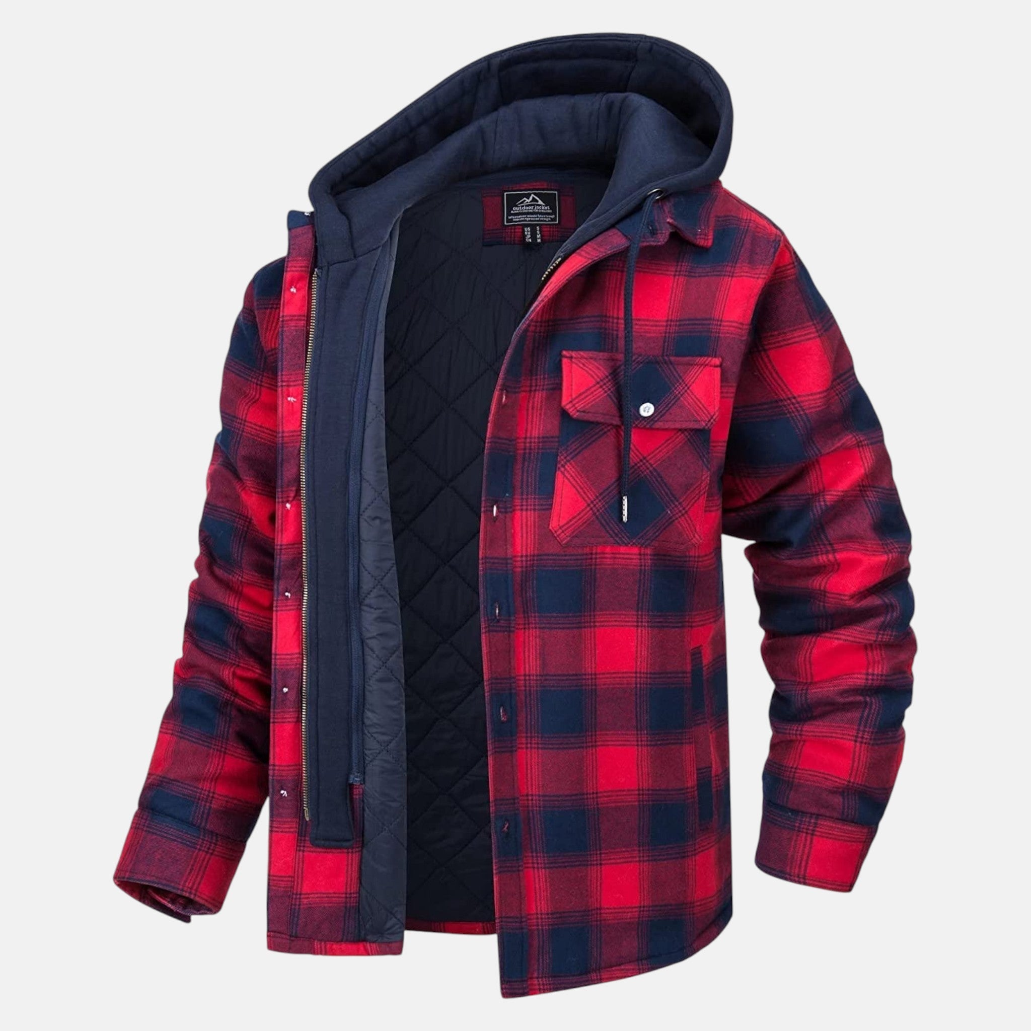 Jaxon – Men’s Cotton Hooded Check Jacket - Jackets - Red - Jones & Smith