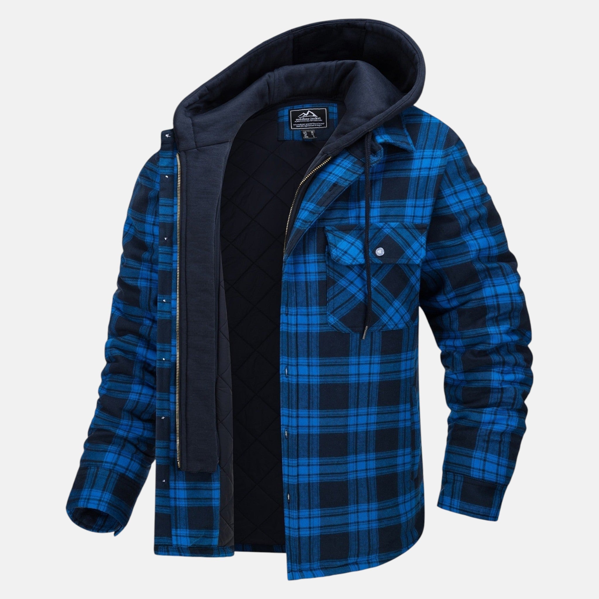 Jaxon – Men’s Cotton Hooded Check Jacket - Jackets - Blue - Jones & Smith