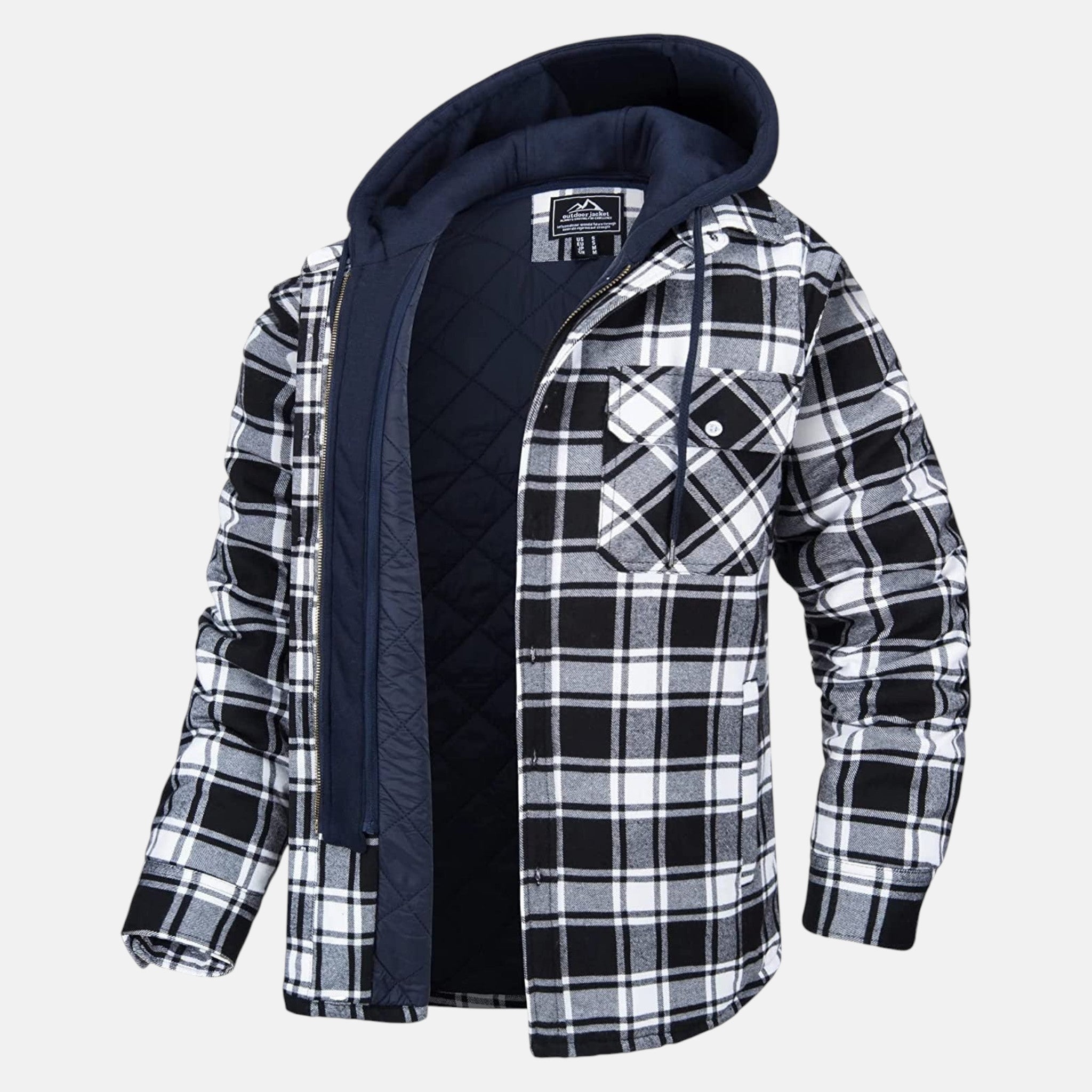 Jaxon – Men’s Cotton Hooded Check Jacket - Jackets - Black - Jones & Smith