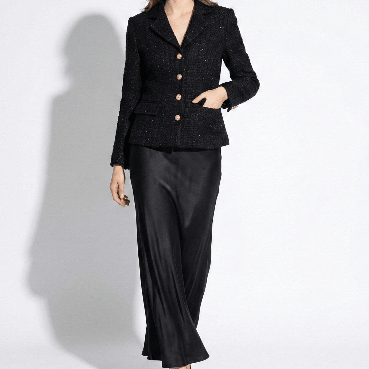 Jessica - Women's Slim - Fit Lapel Fitted Blazer & Skirt Set - Jackets, Coats, & Blazer - Black - Jones & Smith