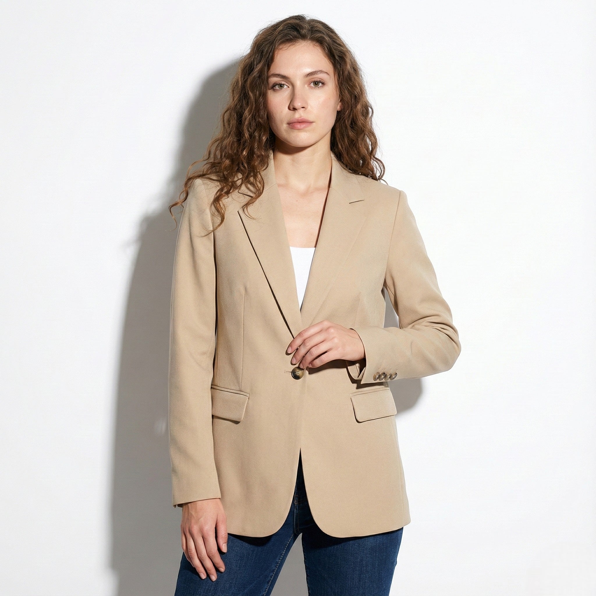Jill - Women's Single - Button Blazer - Blazers - Beige - Jones & Smith