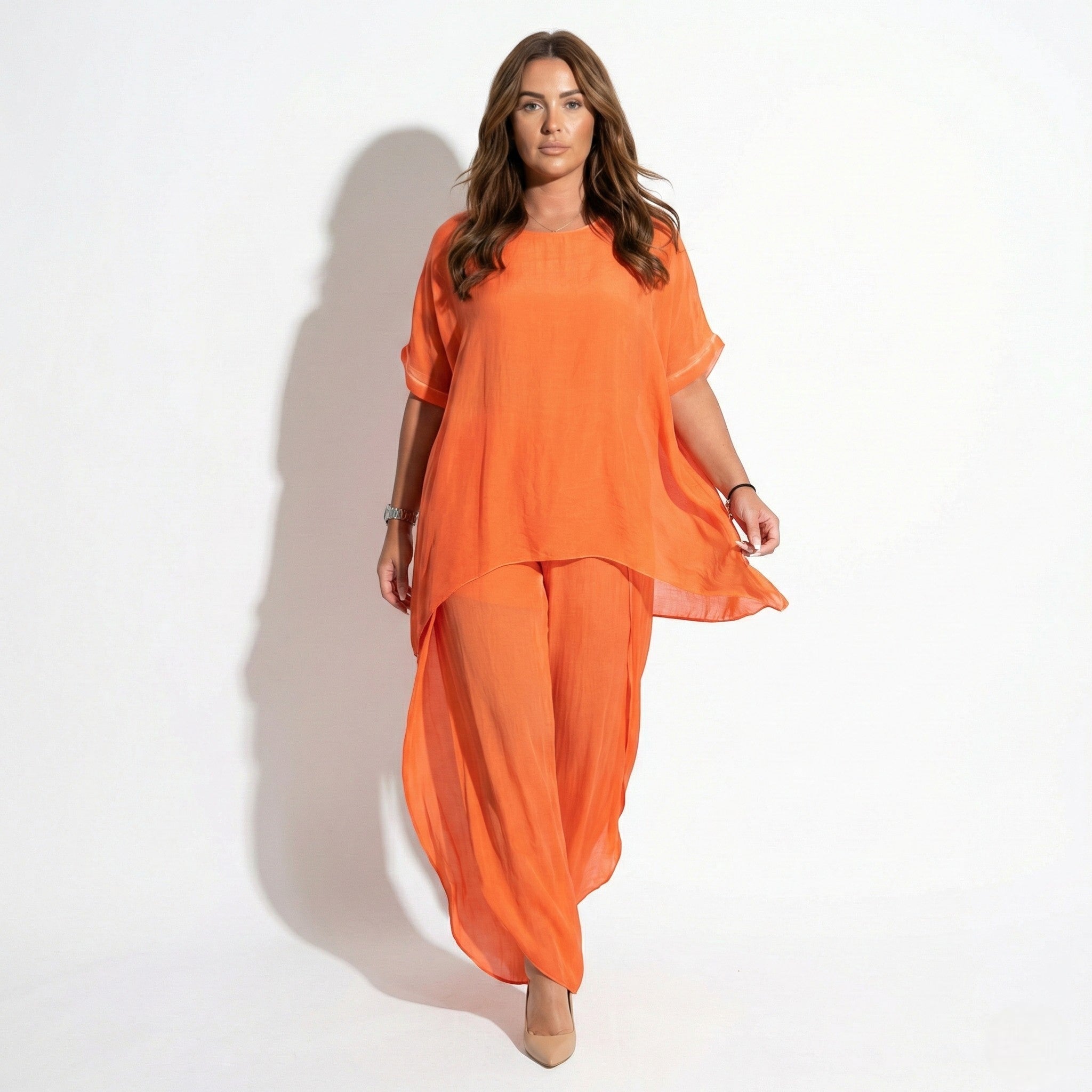 Josephine - Women's Oversized Two - Piece Set with Wide - Leg Trousers - Set - Orange - Jones & Smith