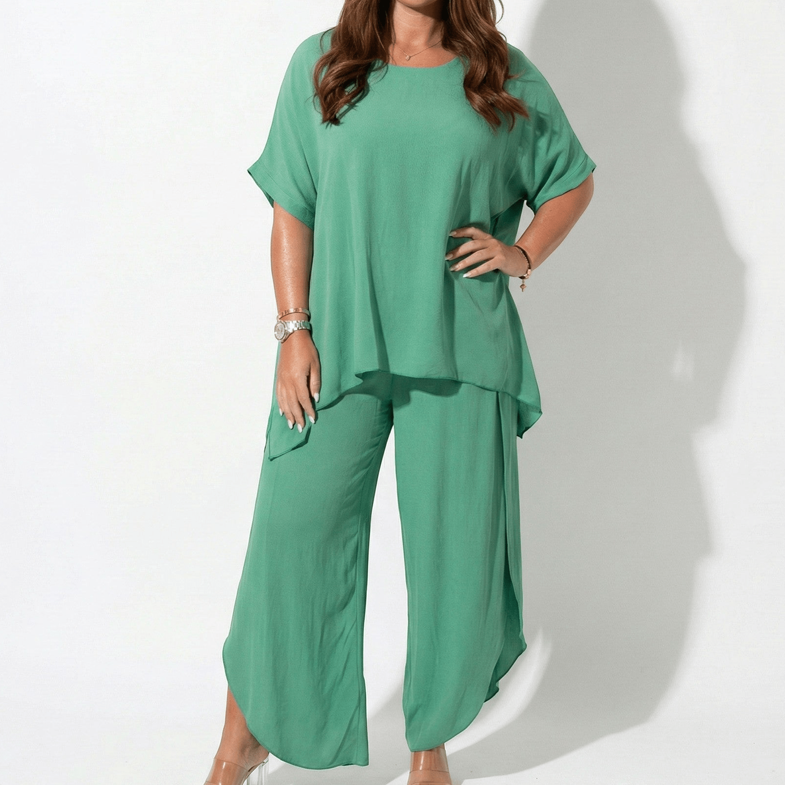 Josephine - Women's Oversized Two - Piece Set with Wide - Leg Trousers - Set - Green - Jones & Smith