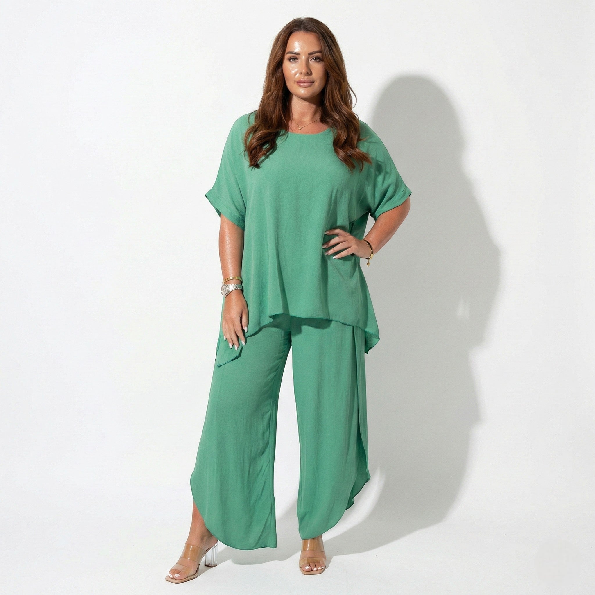 Josephine - Women's Oversized Two - Piece Set with Wide - Leg Trousers - Set - Green - Jones & Smith