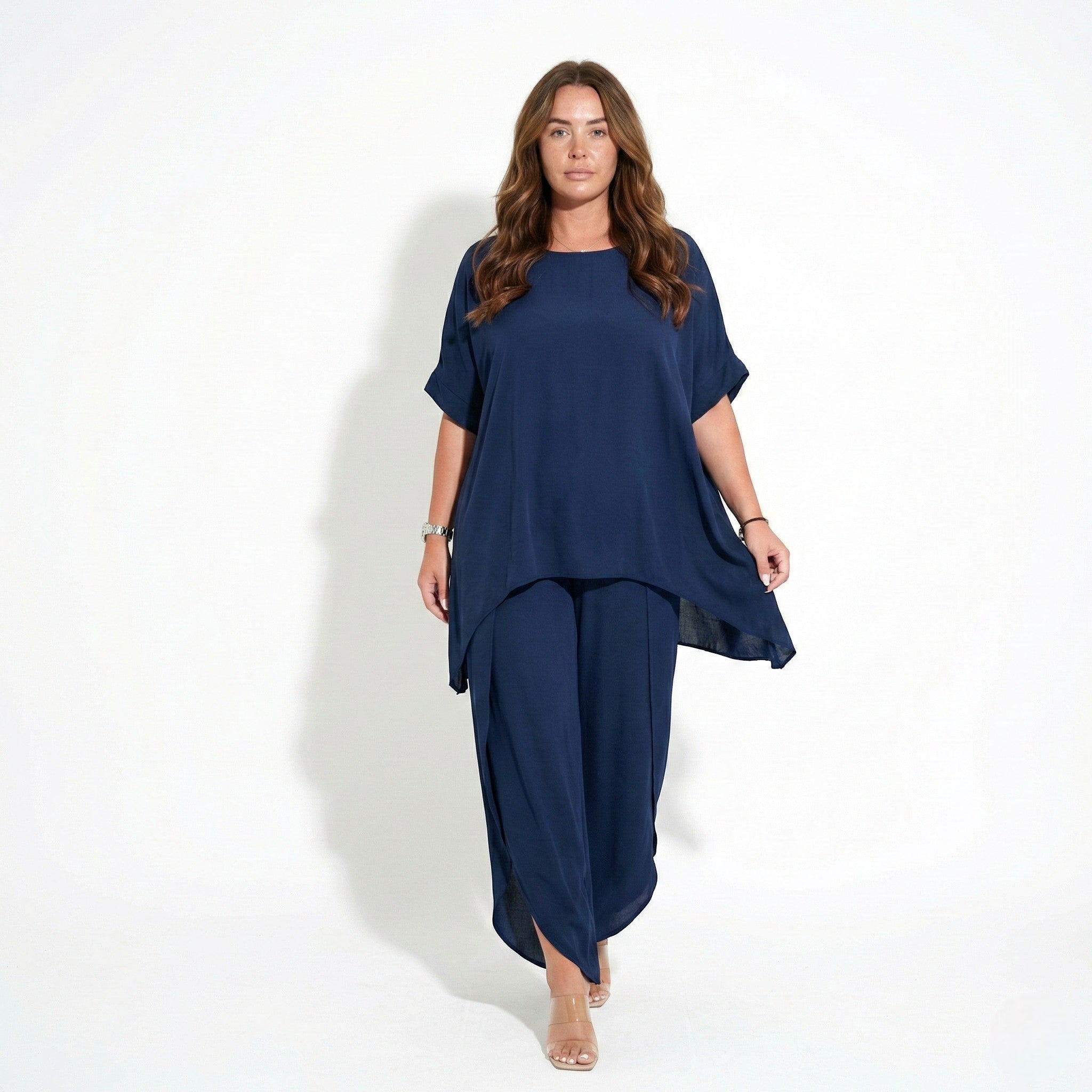 Josephine - Women's Oversized Two - Piece Set with Wide - Leg Trousers - Set - Dark Blue - Jones & Smith