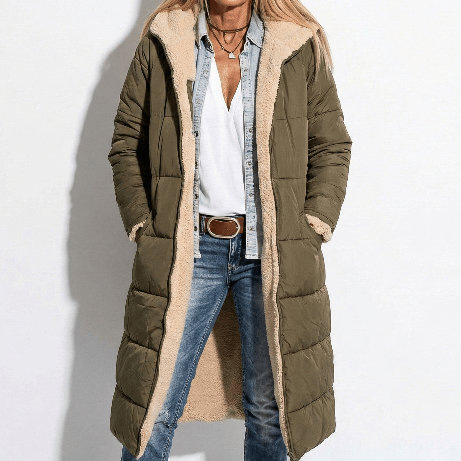 Kaela – Women's Quilted Coat for Cold Weather - Winter coat - Olive Green - Jones & Smith