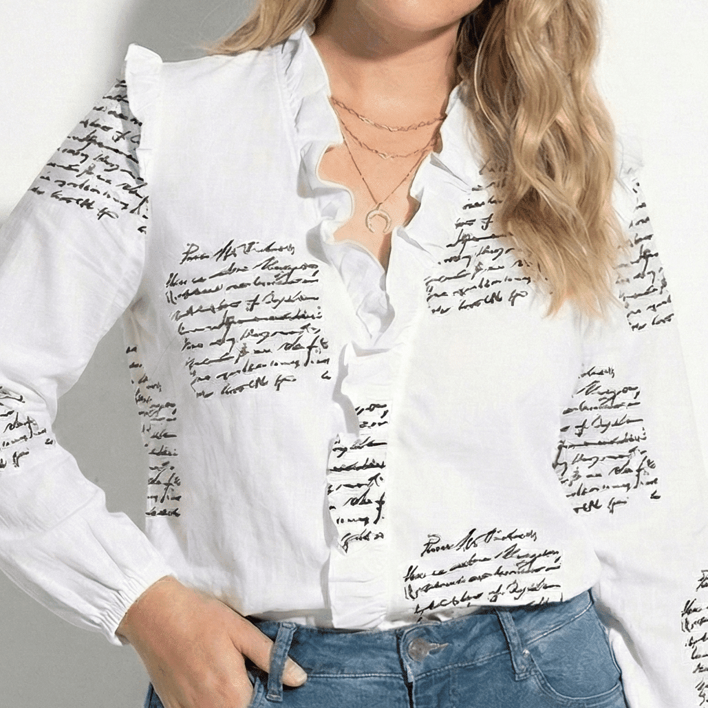 Lena – Women's Ruffled V - Neck Long - Sleeved Blouse - Blouses - Black - Jones & Smith