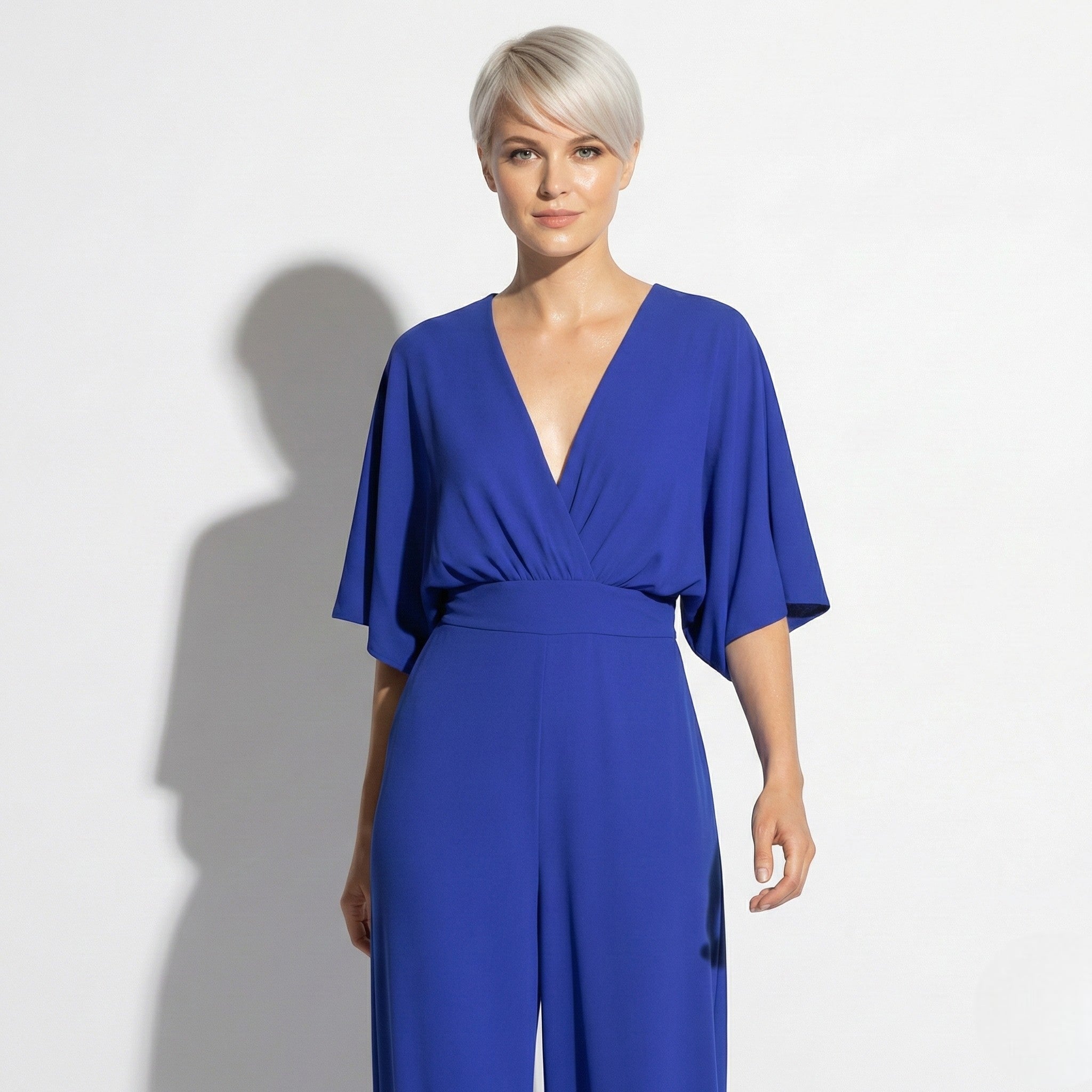 Lena - Women's V - neck Wrap Style Wide - Leg Jumpsuit - Jumpsuits - Blue - Jones & Smith