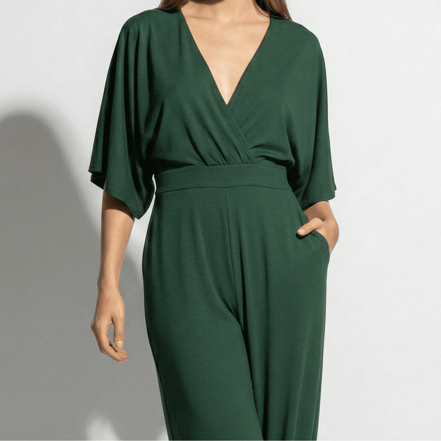 Lena - Women's V - neck Wrap Style Wide - Leg Jumpsuit - Jumpsuits - Green - Jones & Smith