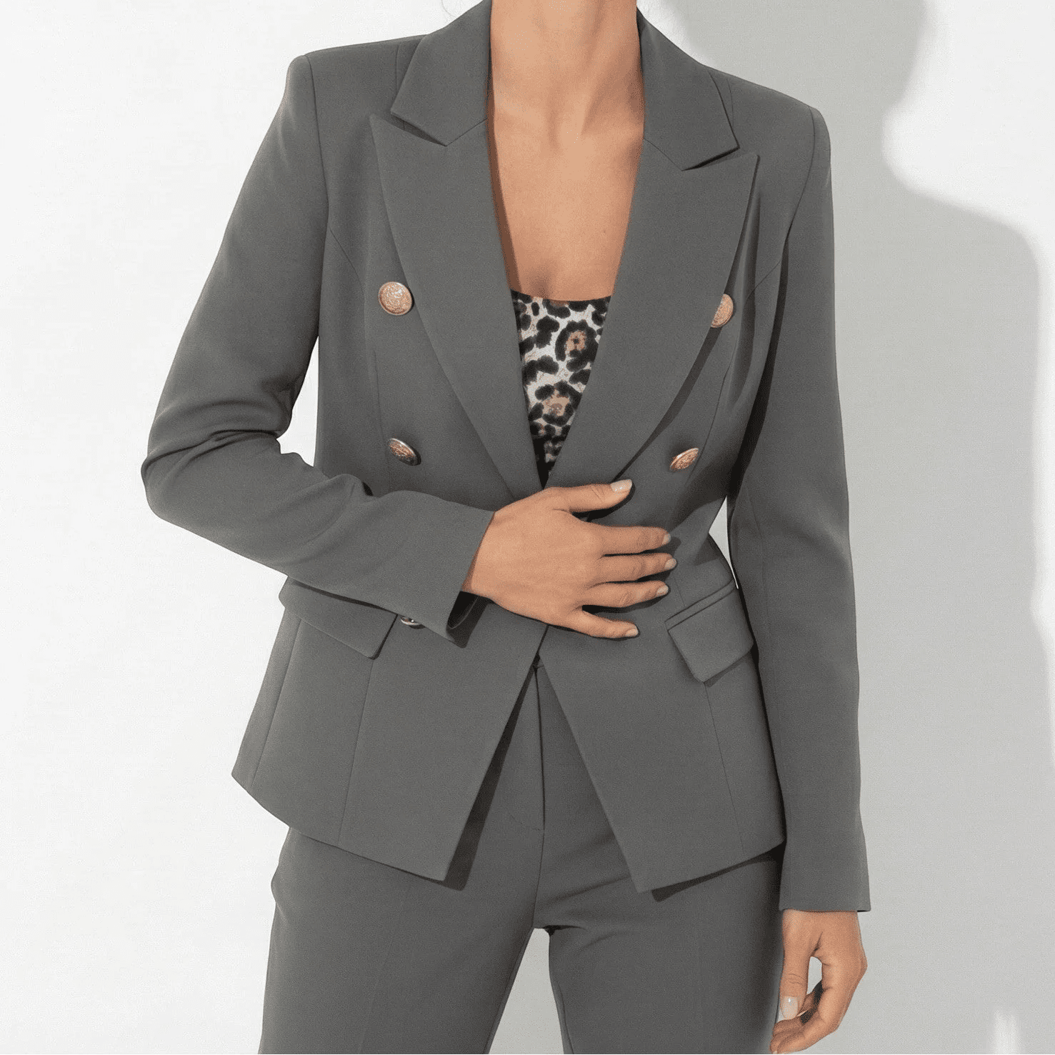 Lily - Women's Double - Breasted Suit Set - 2 - Piece Sets - Grey - Jones & Smith