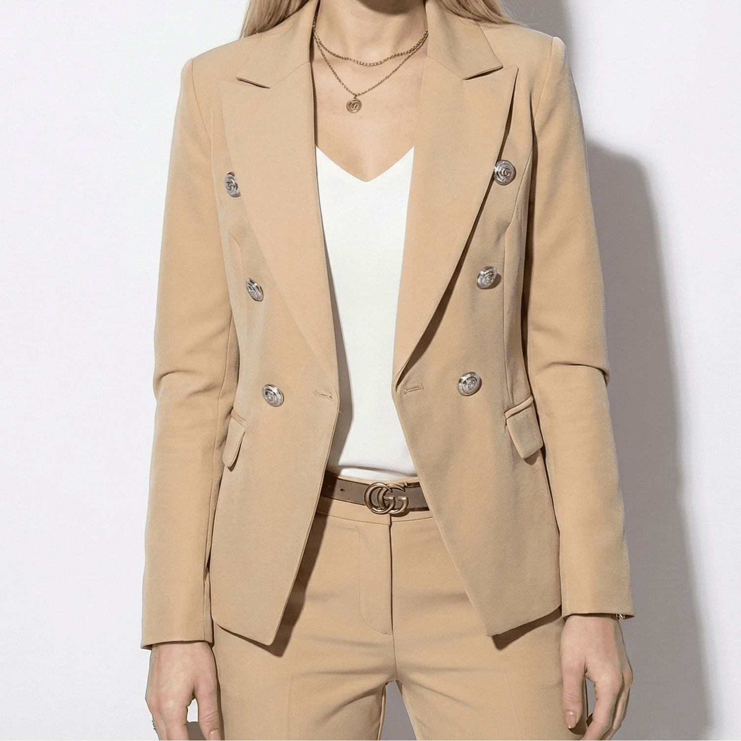 Lily - Women's Double - Breasted Suit Set - 2 - Piece Sets - Beige - Jones & Smith