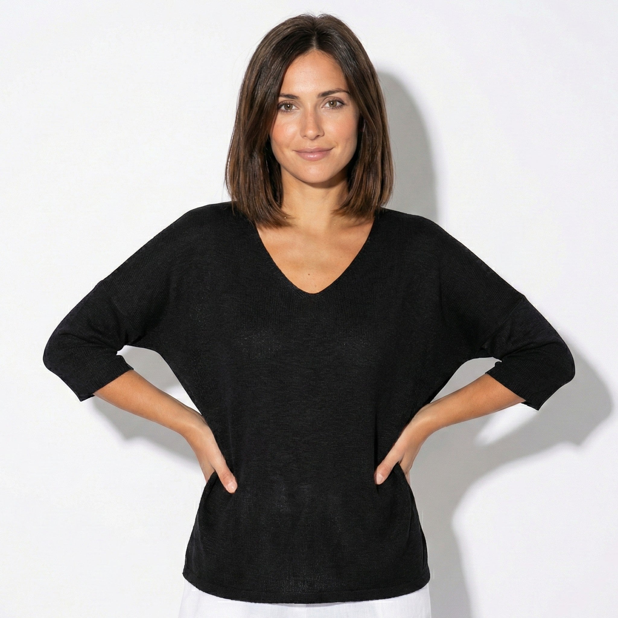 Lily - Women's Lightweight V - Neck Knitted Top with Relaxed Fit - Women Sweaters - Black - Jones & Smith