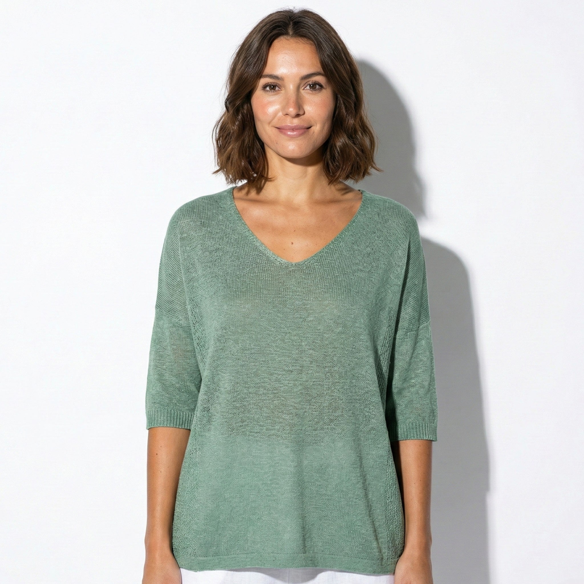 Lily - Women's Lightweight V - Neck Knitted Top with Relaxed Fit - Women Sweaters - Light Green - Jones & Smith