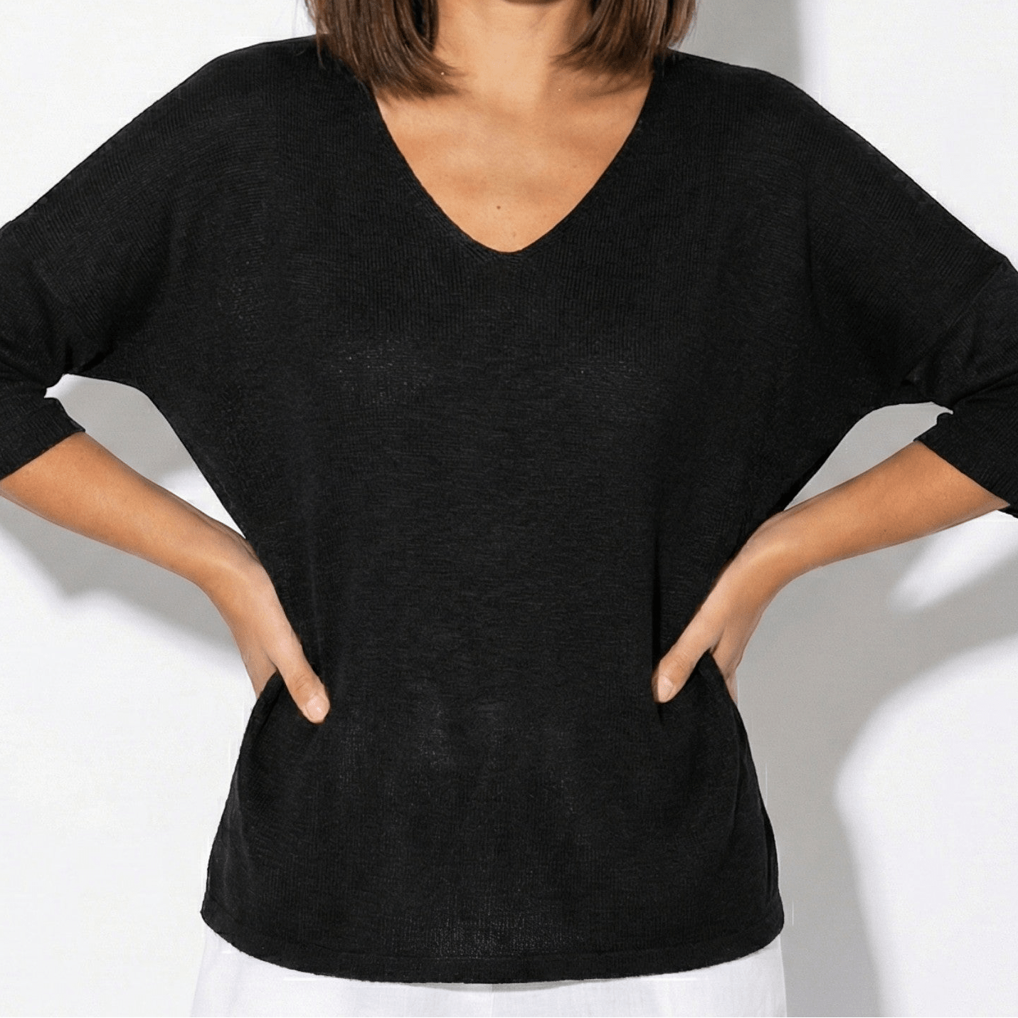 Lily - Women's Lightweight V - Neck Knitted Top with Relaxed Fit - Women Sweaters - Black - Jones & Smith