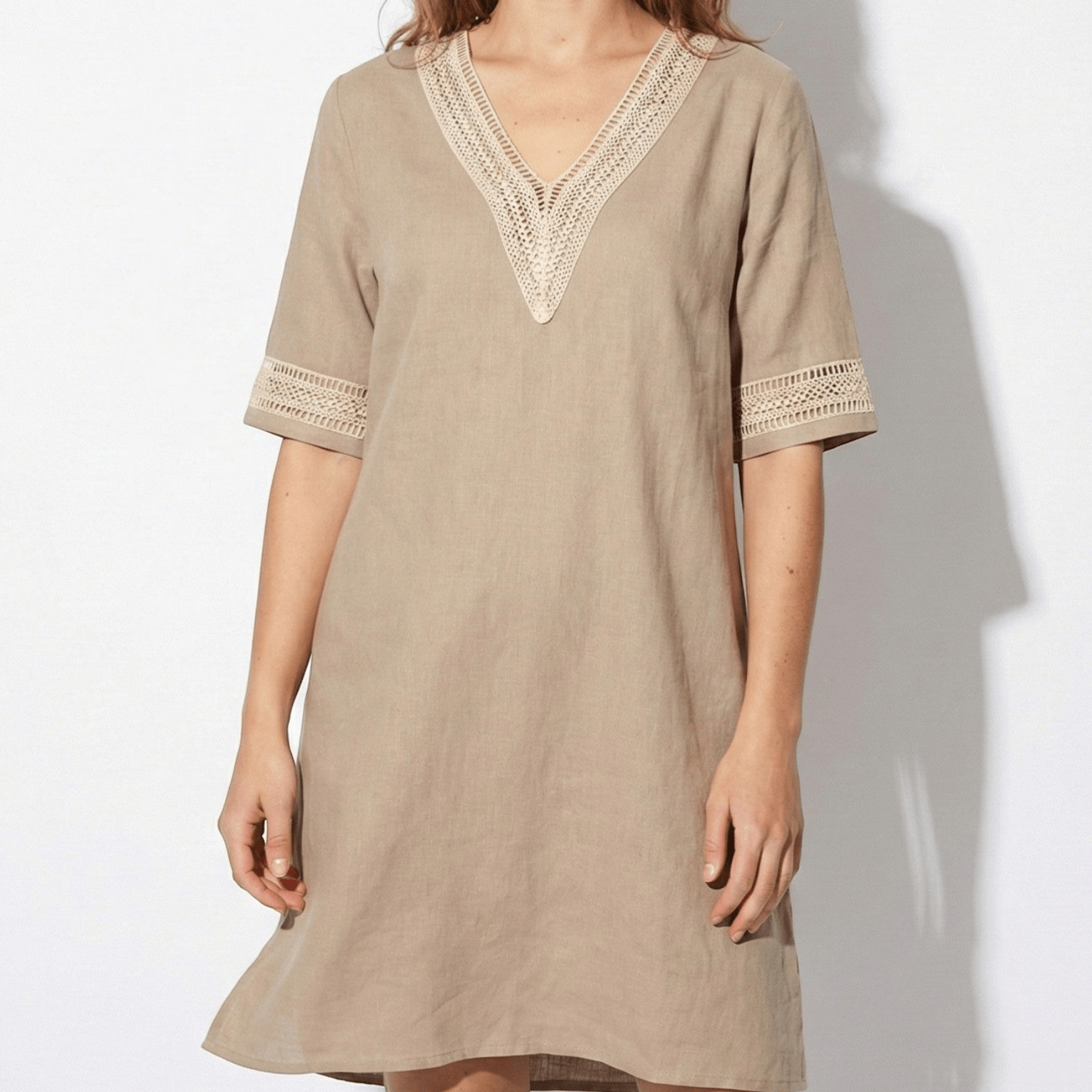 Lily - Women's Mini Dress with Crochet Trim - Dress - Grey - Jones & Smith